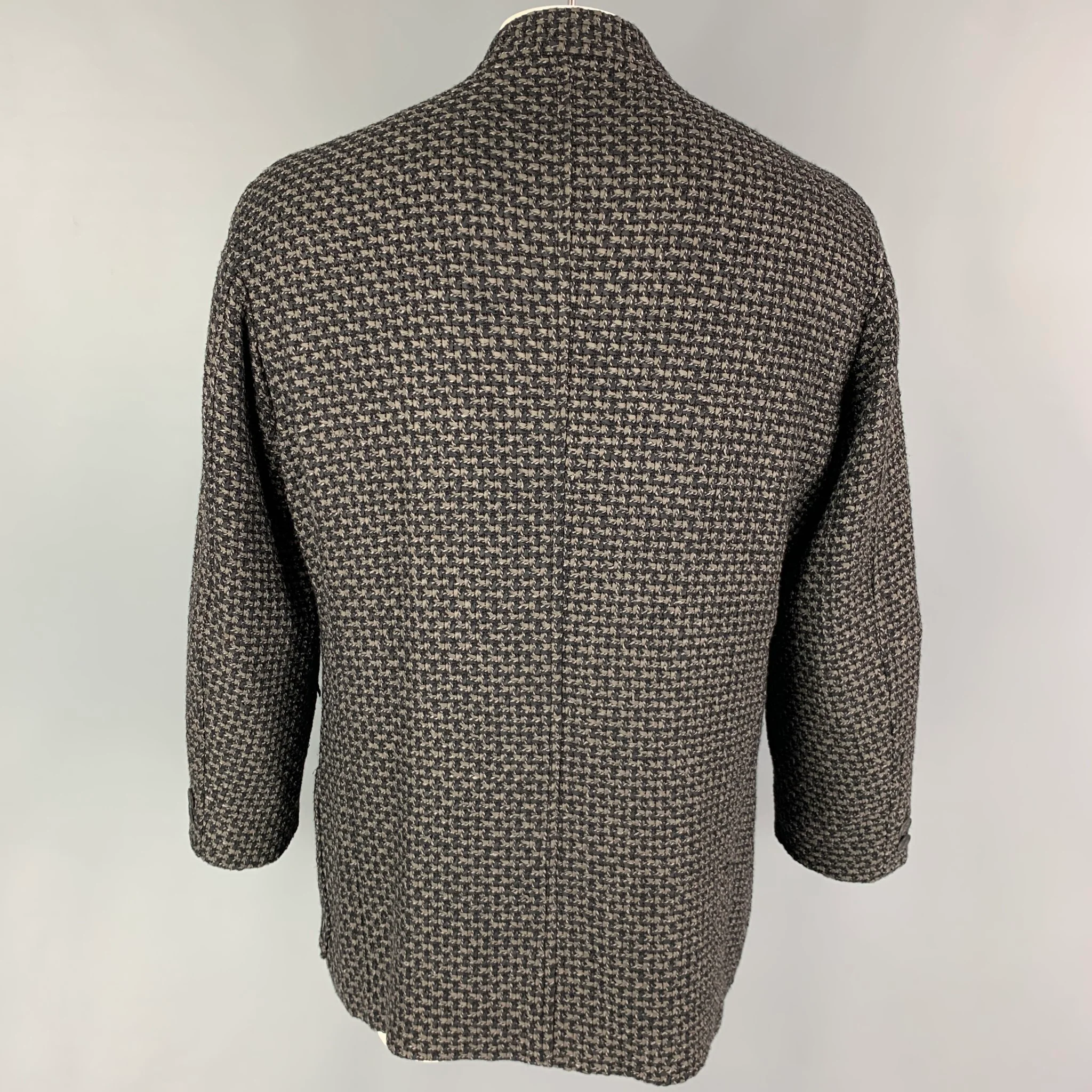 ISSEY MIYAKE Size XL Grey Black Knitted Wool Blend Collarless Coat - Image 3