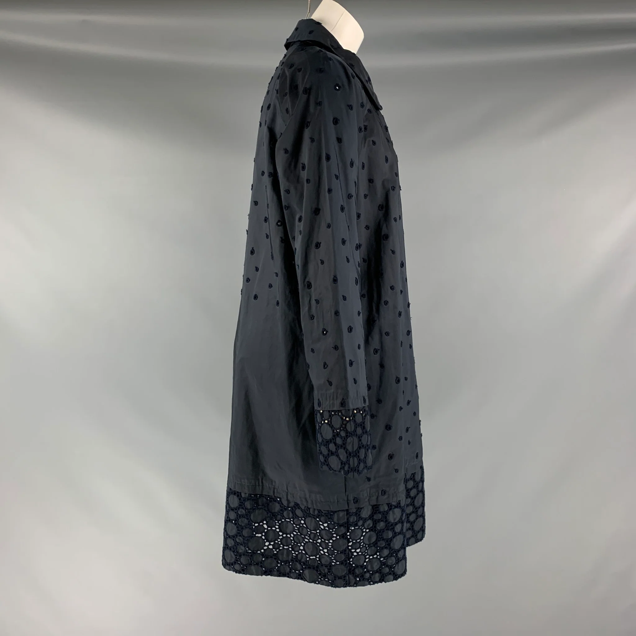 ISSEY MIYAKE Size XL Navy Polyester Eyelet Double Breasted Coat - Image 2