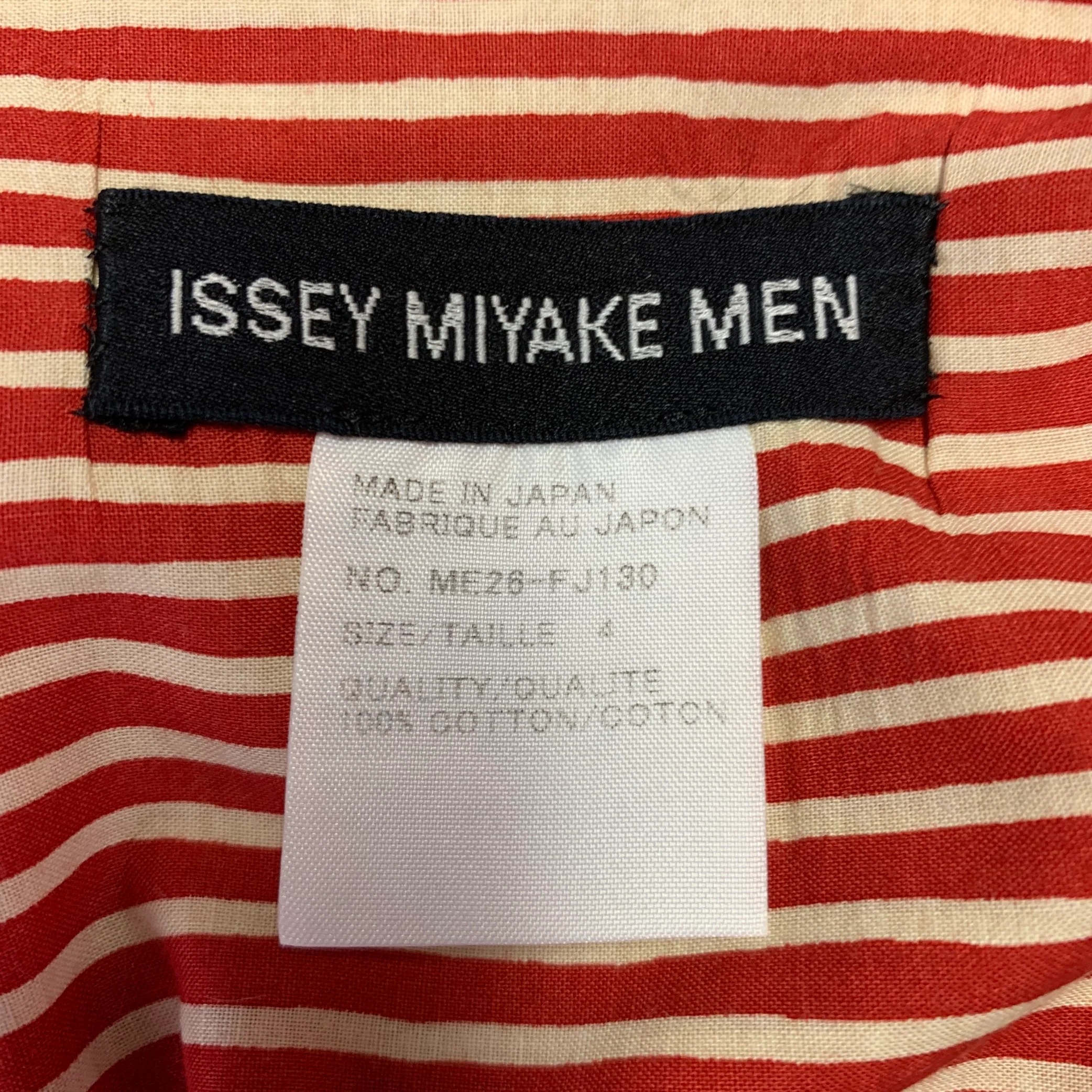 ISSEY MIYAKE Size XL Red White Stripe Cotton One Pocket Short Sleeve Shirt - Image 4
