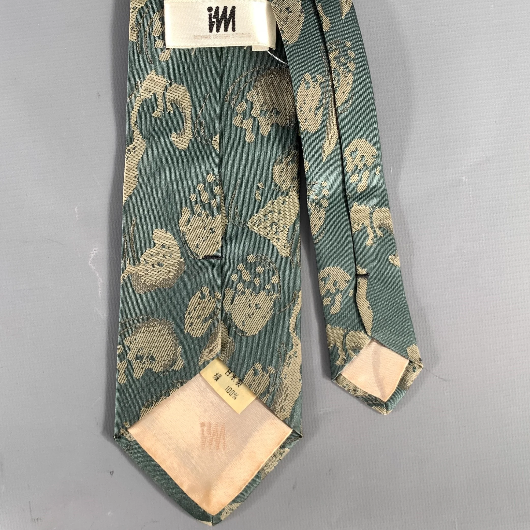 ISSEY MIYAKE Teal Tan Splatter Silk Tie - Image 2