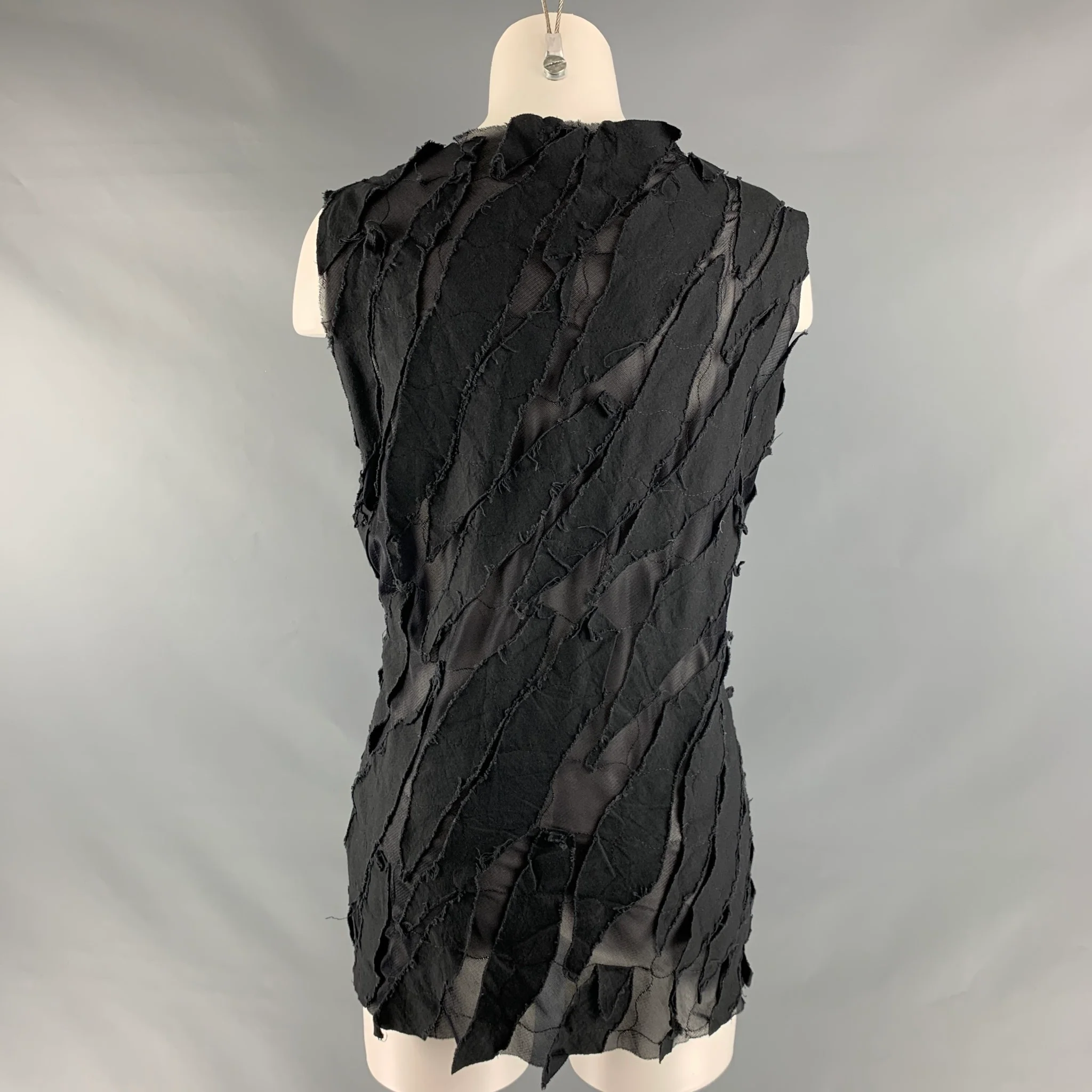 IVAN GRUNDAHL Size L Black Cotton Polyamide Distressed Sleeveless Casual Top - Image 4
