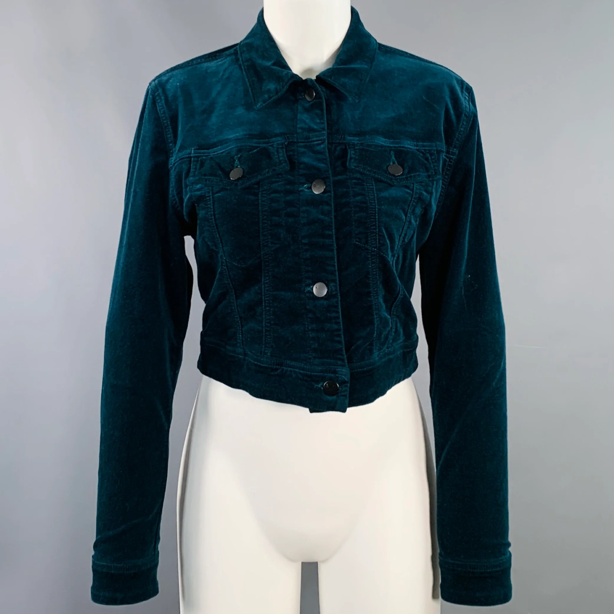 J BRAND Size M Faye Emerald Green Cotton Blend Velvet Cropped Jacket