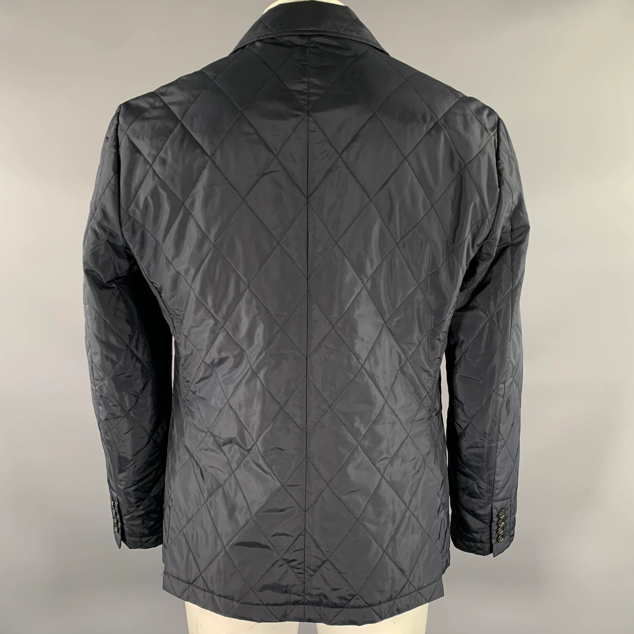 J CREW Chest Size L Navy Quilted Polyester Notch Lapel Sport Coat - Image 3
