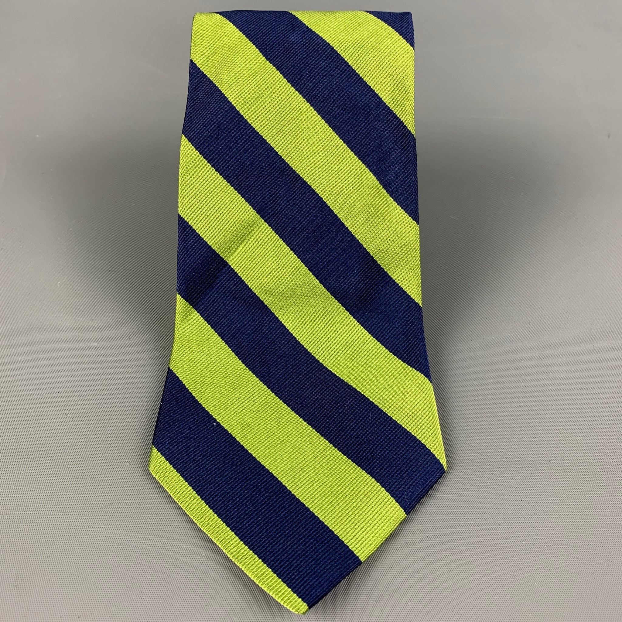 J CREW Green & Navy Stripe Silk Tie - Image 2