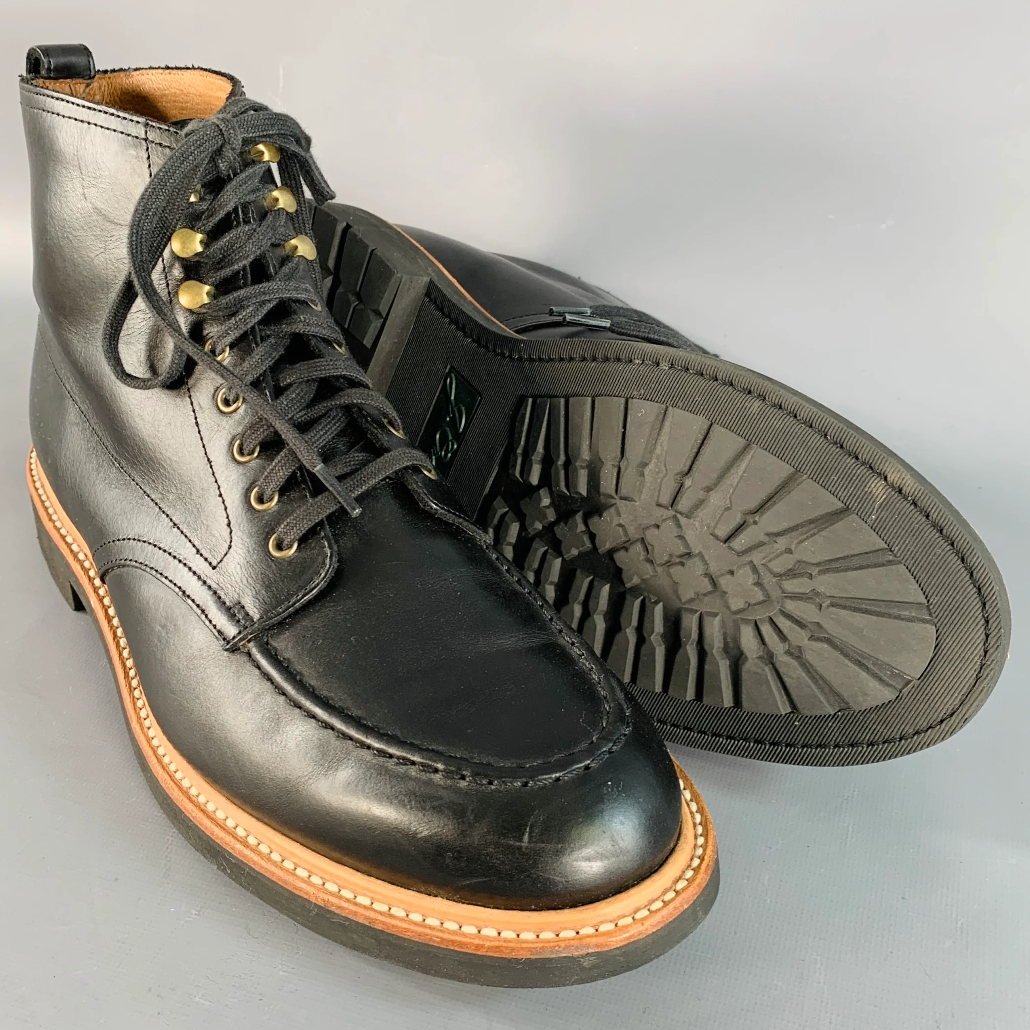 J.CREW Size 11 Kenton Black Tan Leather Lace-Up Ankle Boots - Image 5