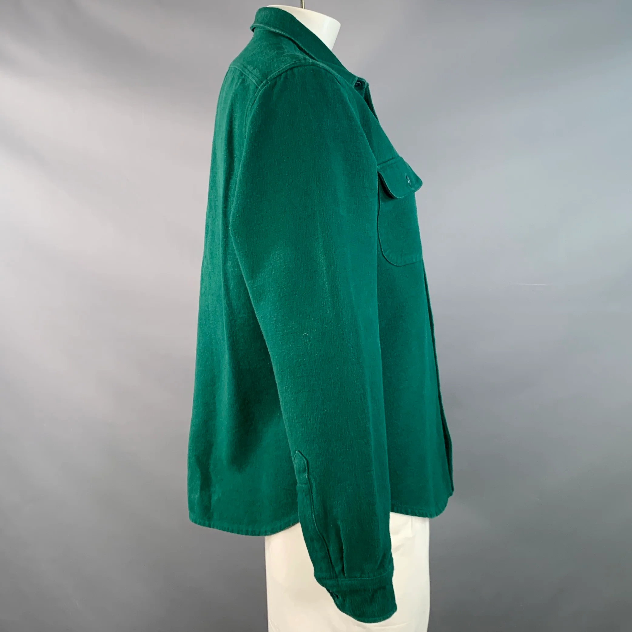 J.CREW Size L Forest Green Cotton Two Pockets Long Sleeve Shirt - Image 2
