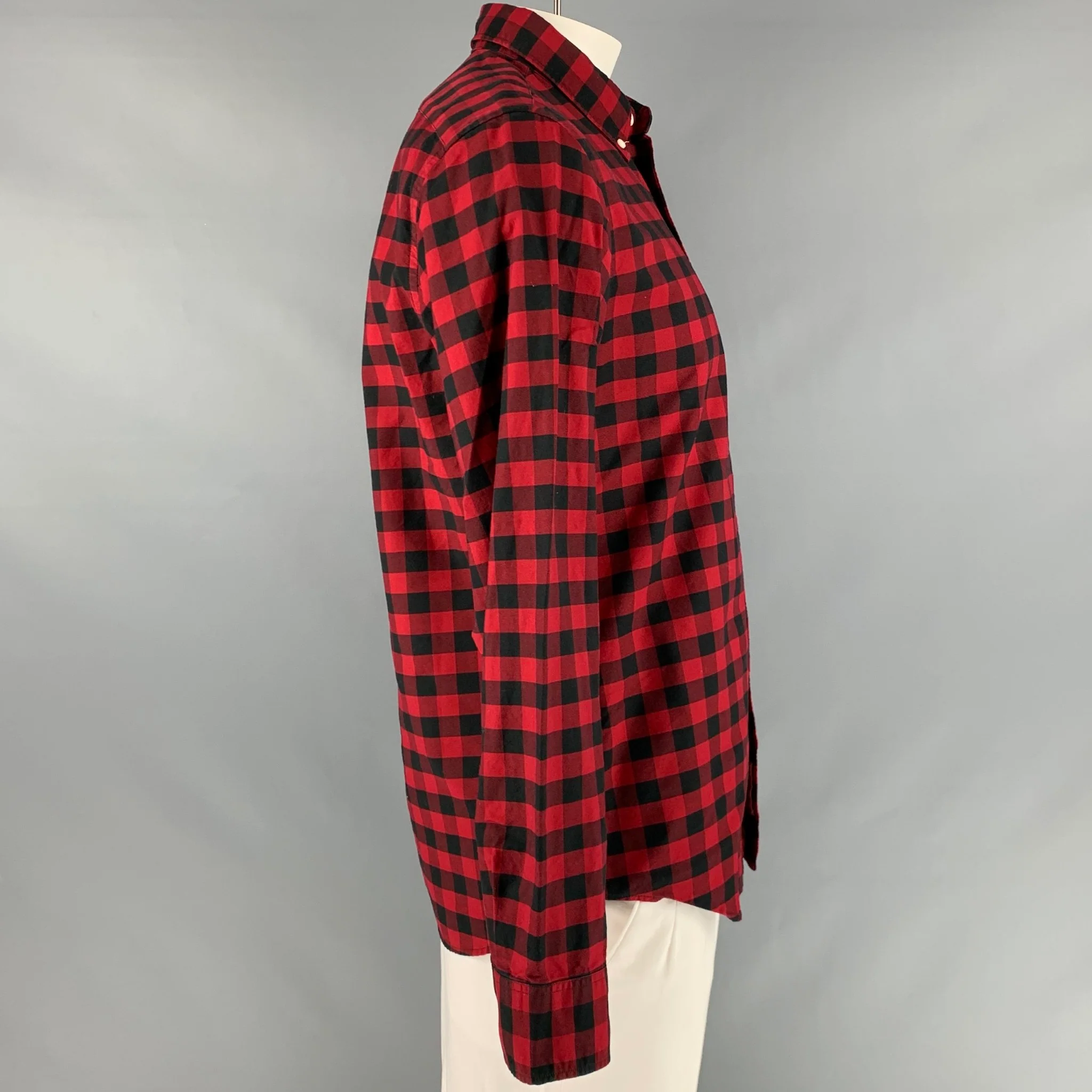 J.CREW Size L Red Black Checkered Cotton Long Sleeve Shirt - Image 3