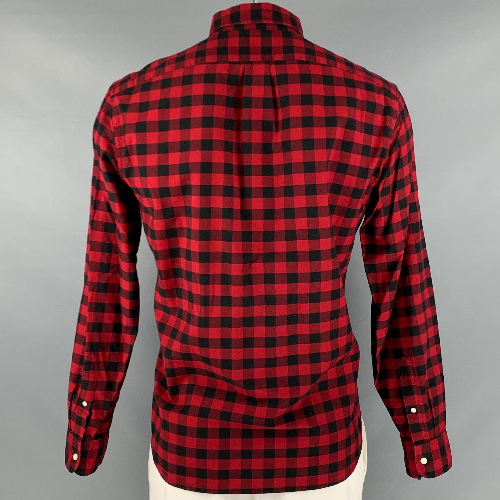 J.CREW Size L Red Black Checkered Cotton Long Sleeve Shirt - Image 4
