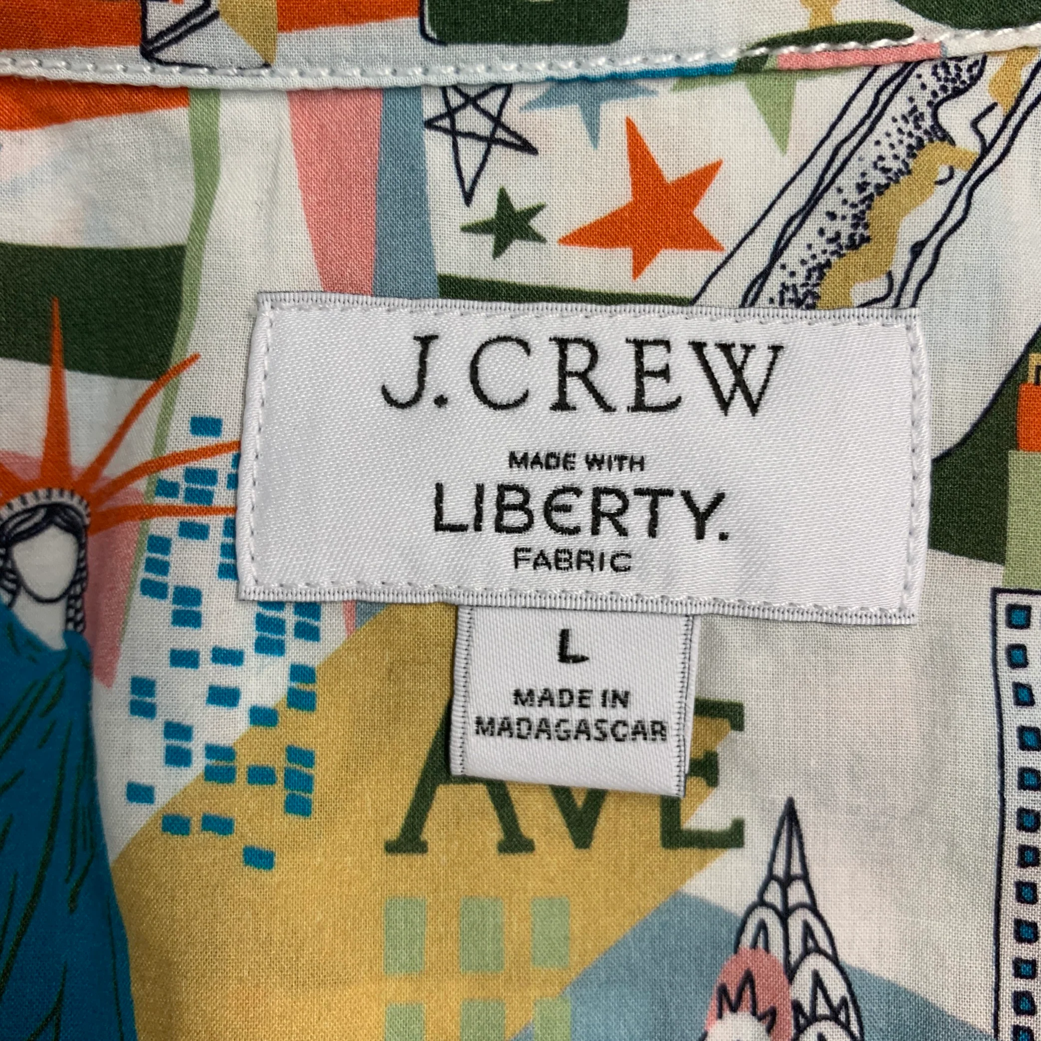 J CREW Size L White Multi Color NYC Print Cotton Camp Short Sleeve Shirt - Image 5