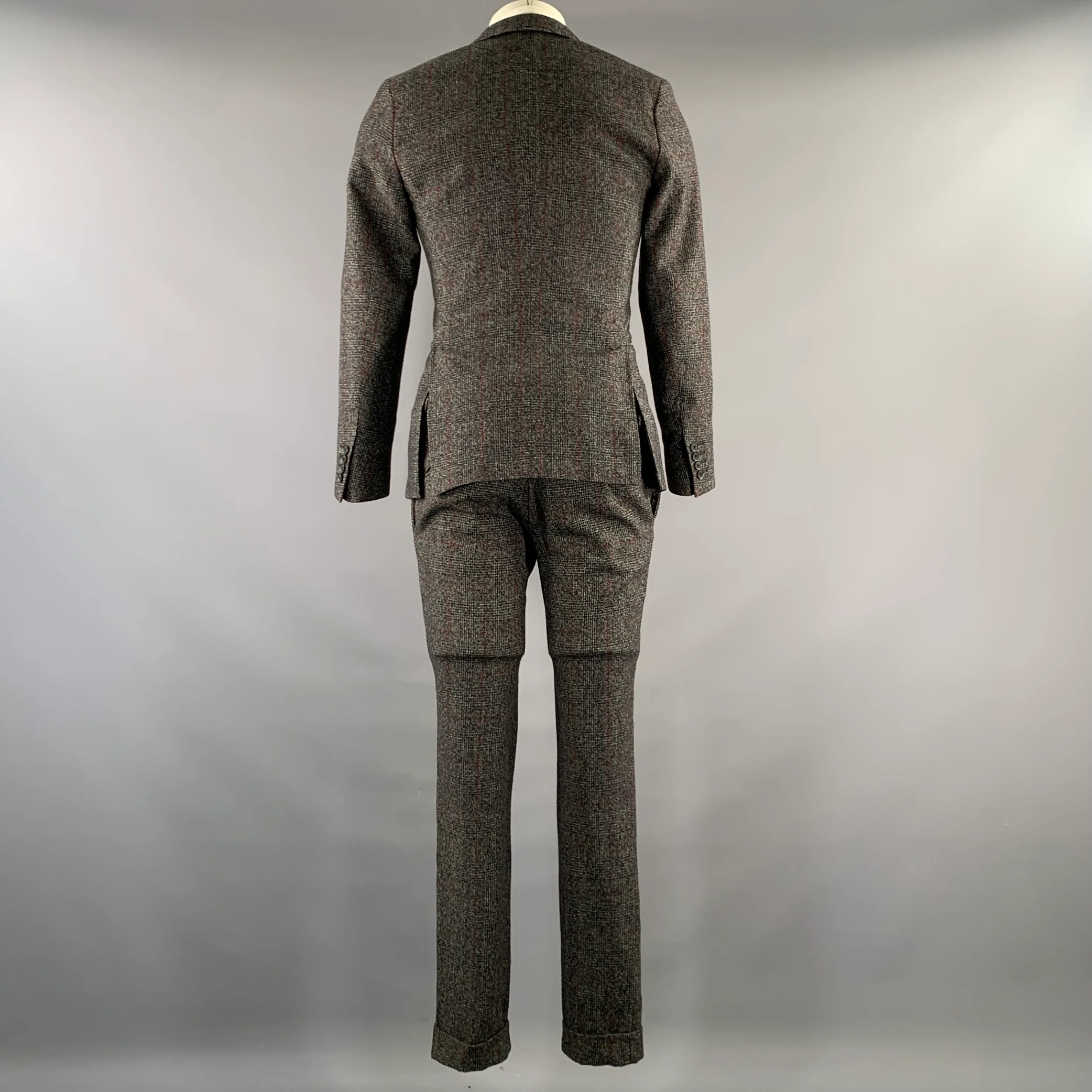 J.LINDEBERG Chest Size 44 Grey Black/red Tartan Wool Peak Lapel 30 31 Suit - Image 3