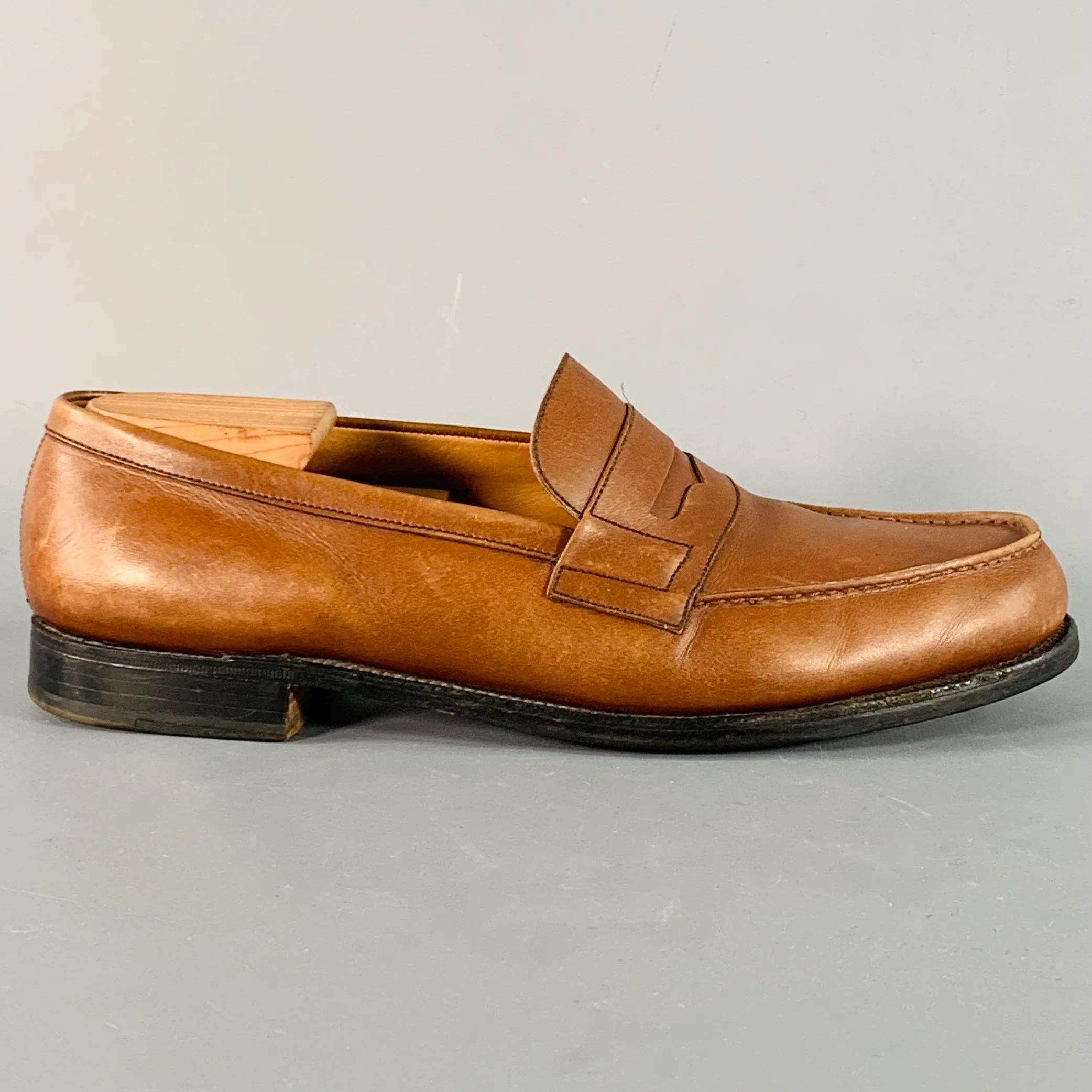 J.M. WESTON Size 10.5 Brown Leather Split Toe Penny Loafers - Image 2