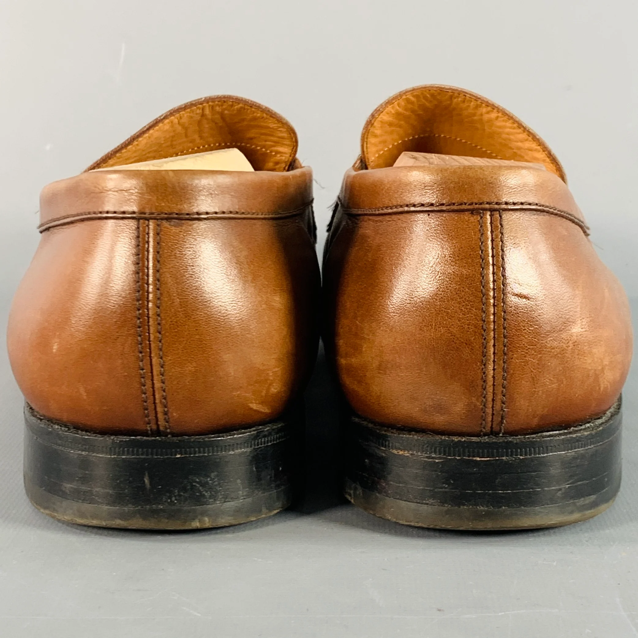 J.M. WESTON Size 10.5 Brown Leather Split Toe Penny Loafers - Image 3