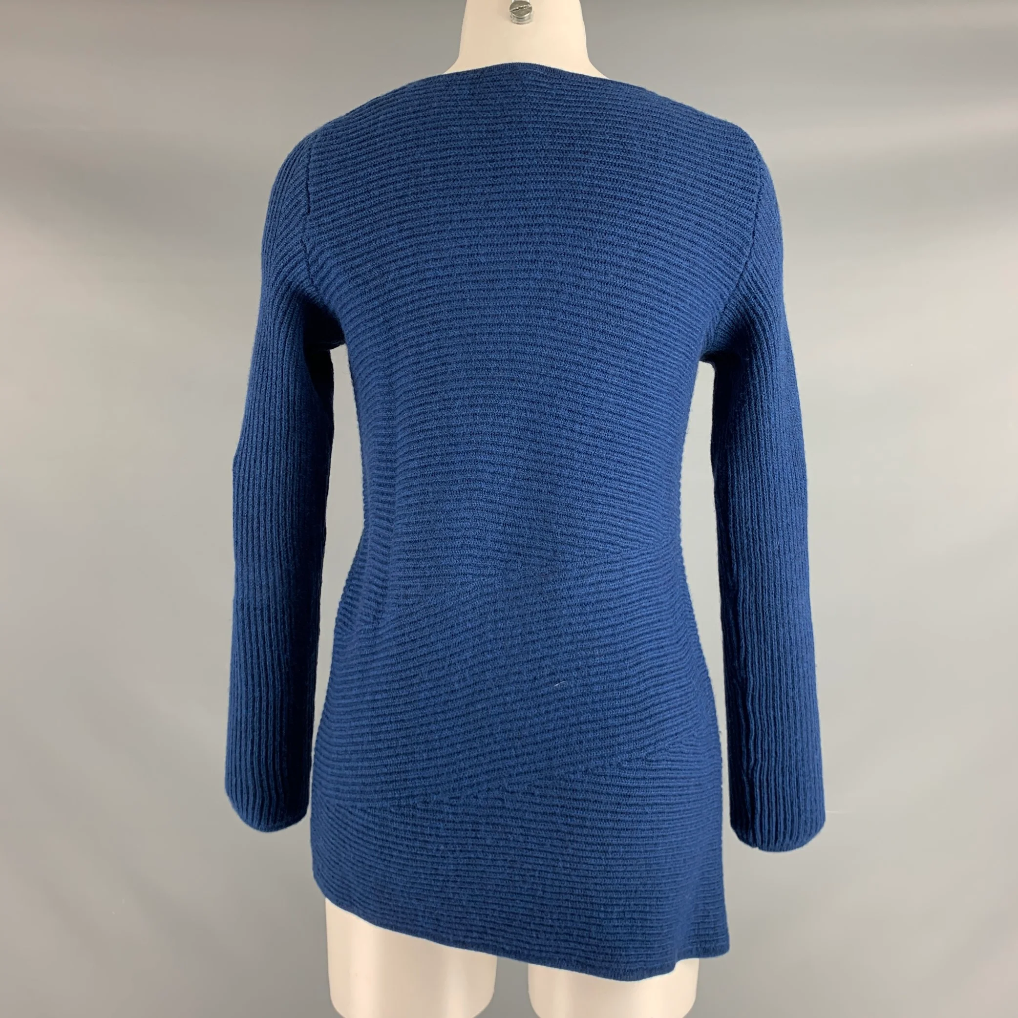 J.McLAUGHLIN Size M Blue Merino Wool Ribbed Crew-Neck Pullover - Image 3