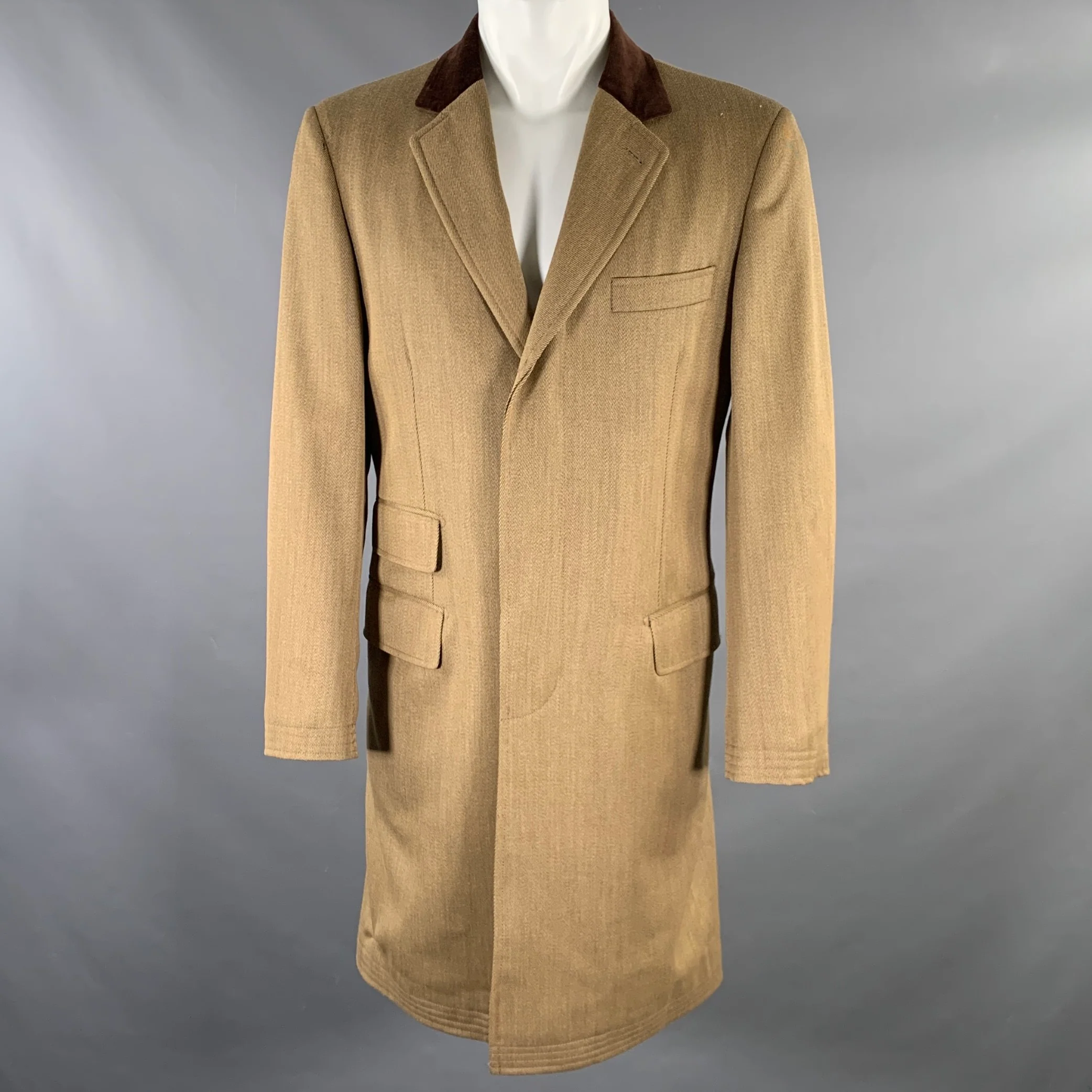 J. PETERMAN COMPANY Size M Tan Brown Twill Wool Evening Coat