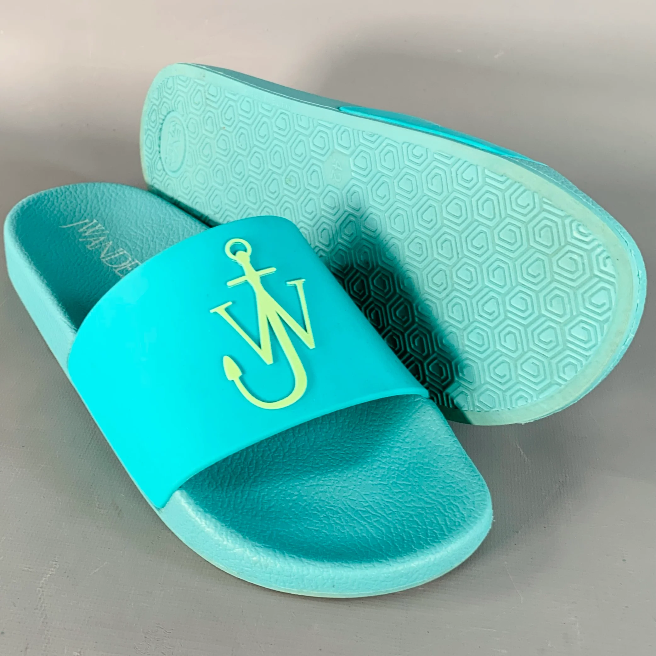 J.W.ANDERSON Size 9 Blue Green Anchor Logo Acetate Pool Slide Sandals - Image 5