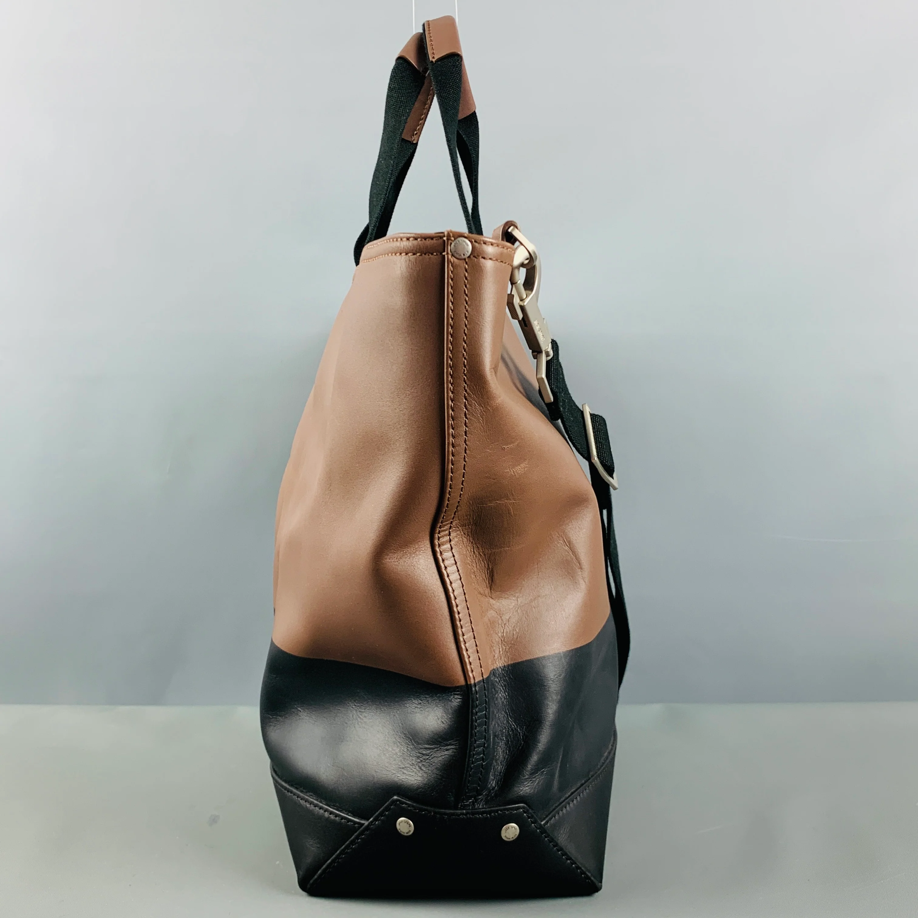 JACK SPADE Brown Black Two Tone Leather Tote Bags - Image 4