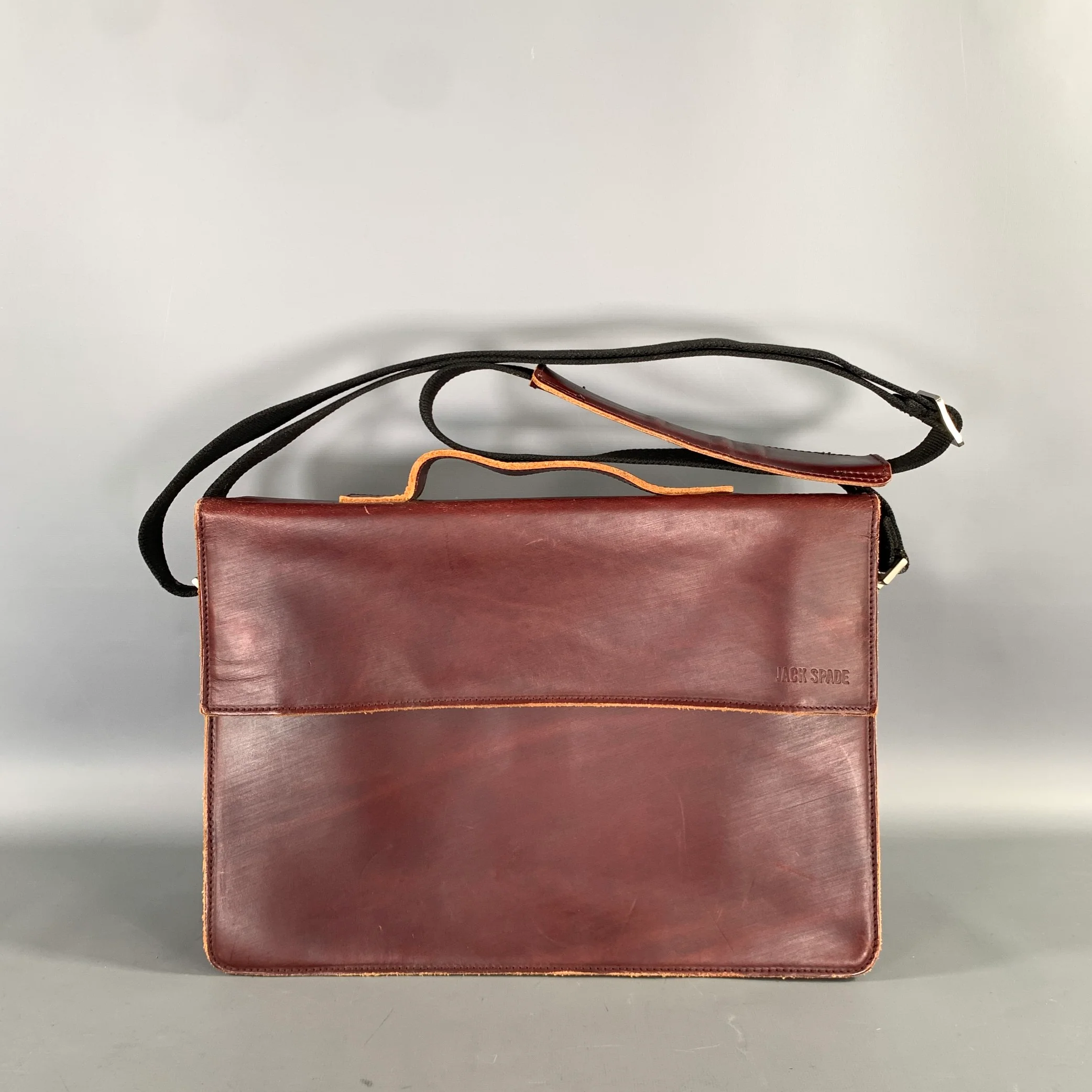 JACK SPADE Burgundy Solid Leather Messenger Bag