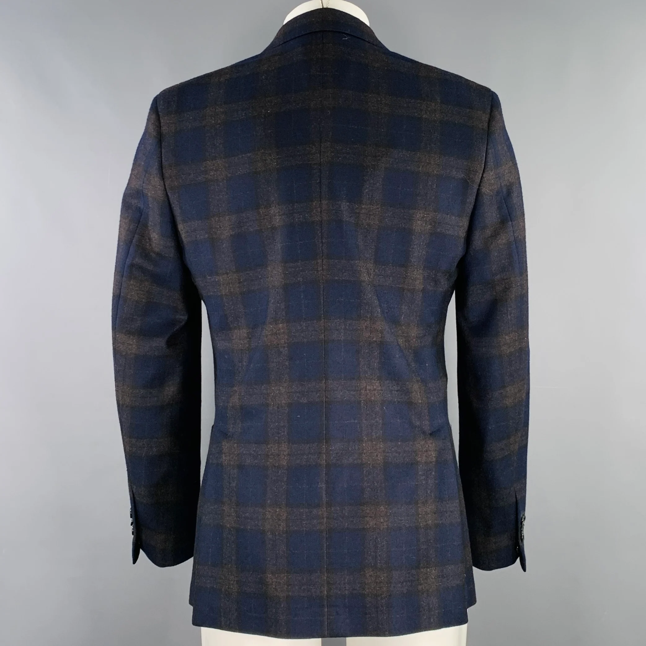 JACK SPADE Size 40 Grey Navy Plaid Camel Hair Notch Lapel Sport Coat - Image 3