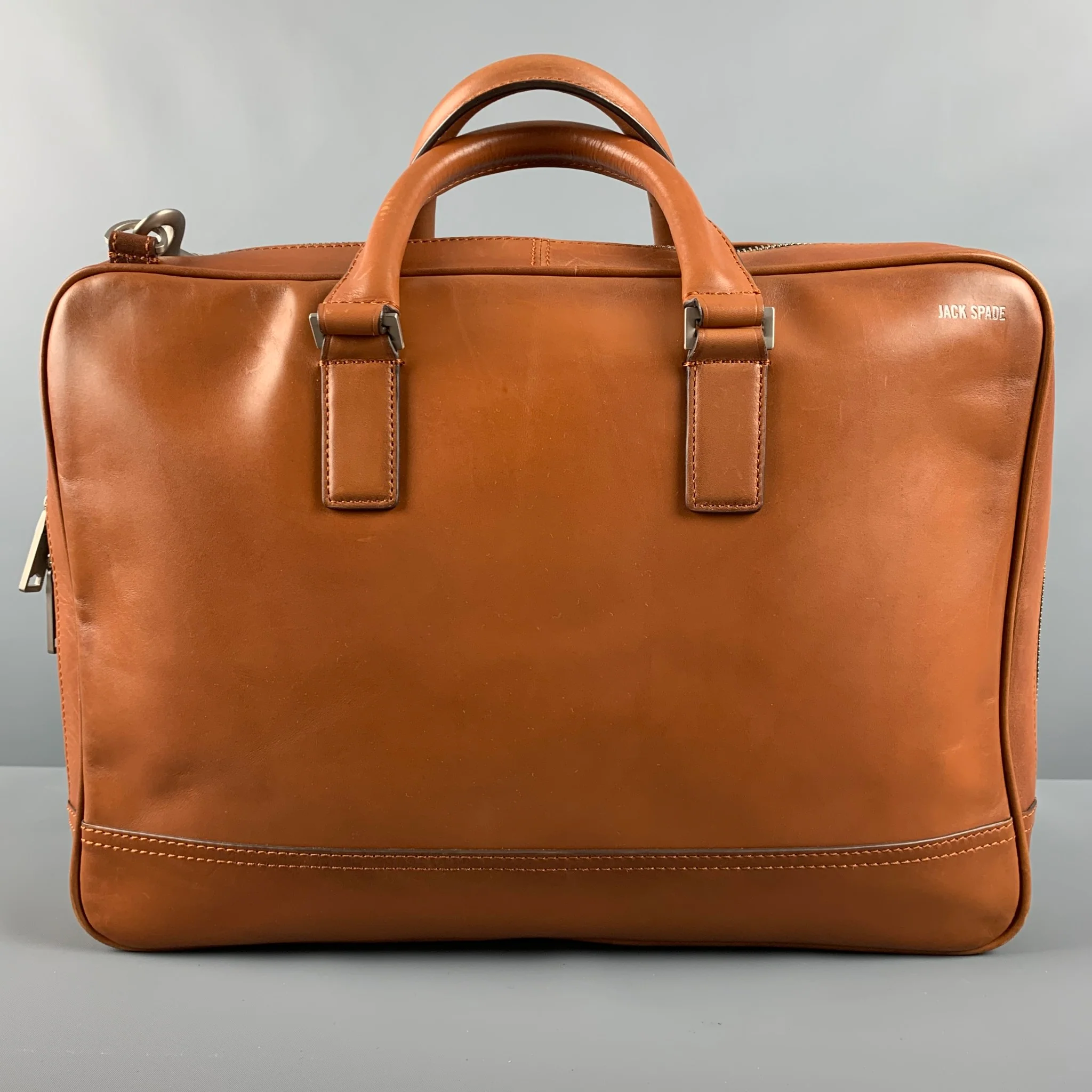 JACK SPADE Tan Solid Leather Briefcase Bags