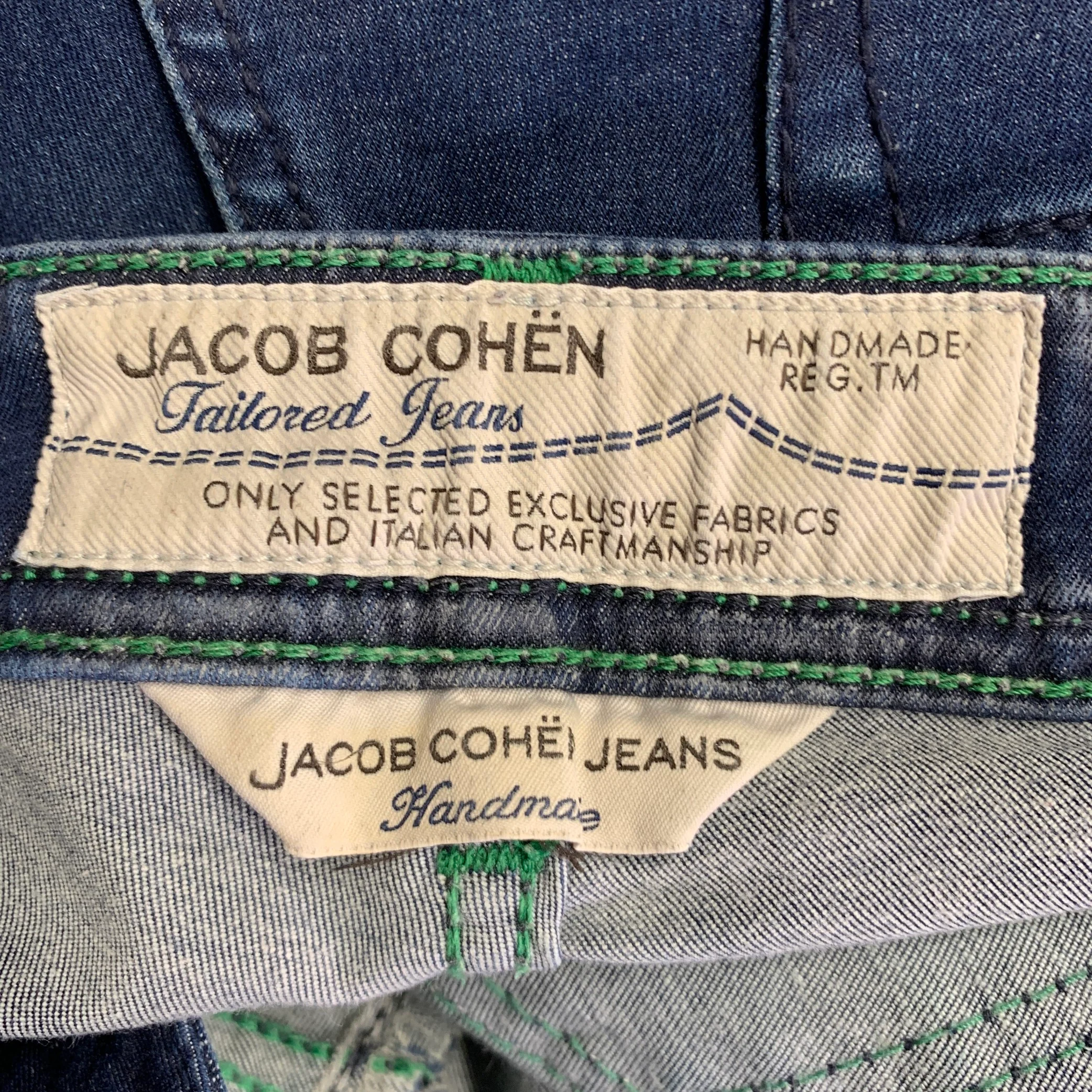 JACOB COHEN Size 34 Blue Green Contrast Stitch Cotton Blend Button Fly Jeans - Image 5