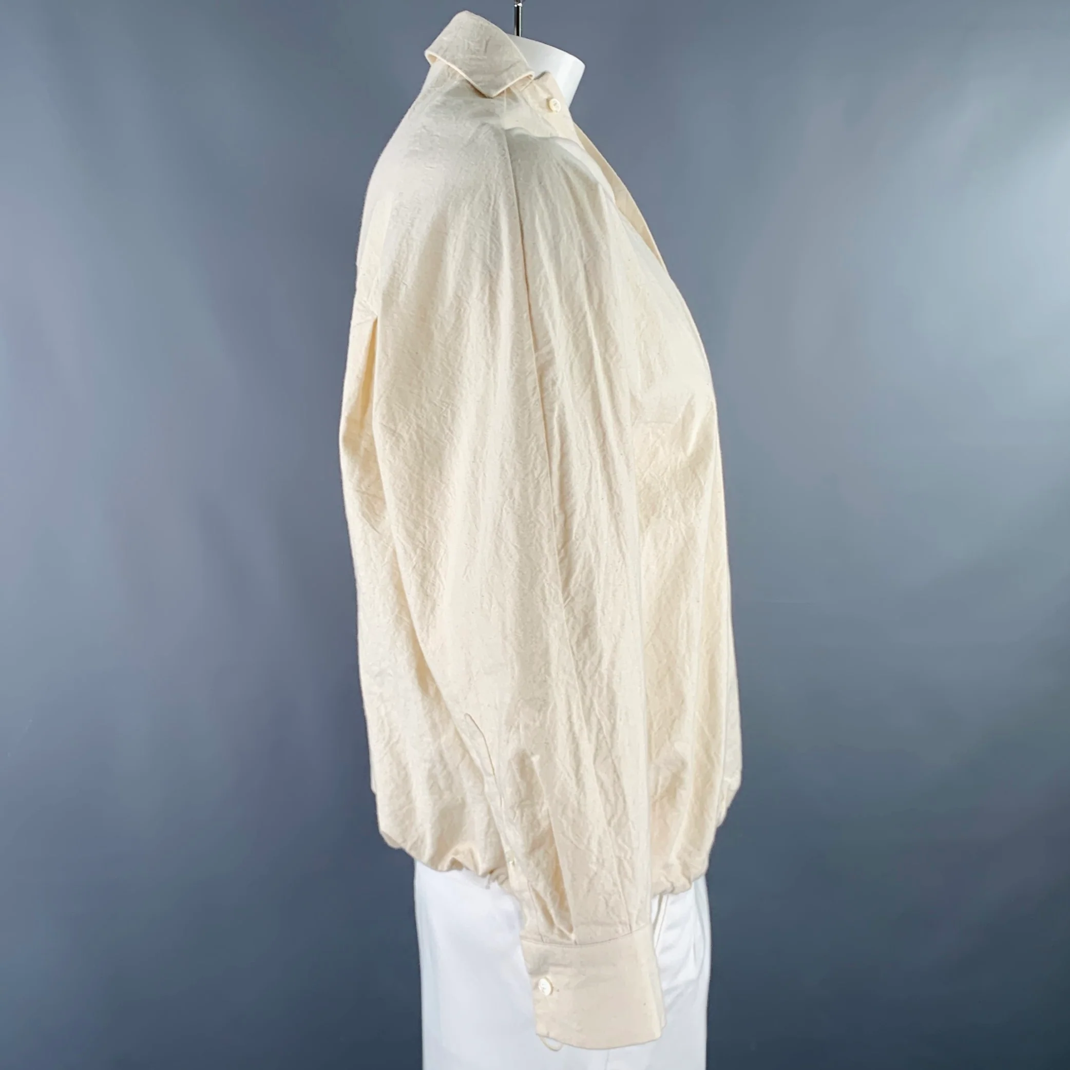 JACQUEMUS Size 44 Cream Cotton Pullover Long Sleeve Shirt - Image 3