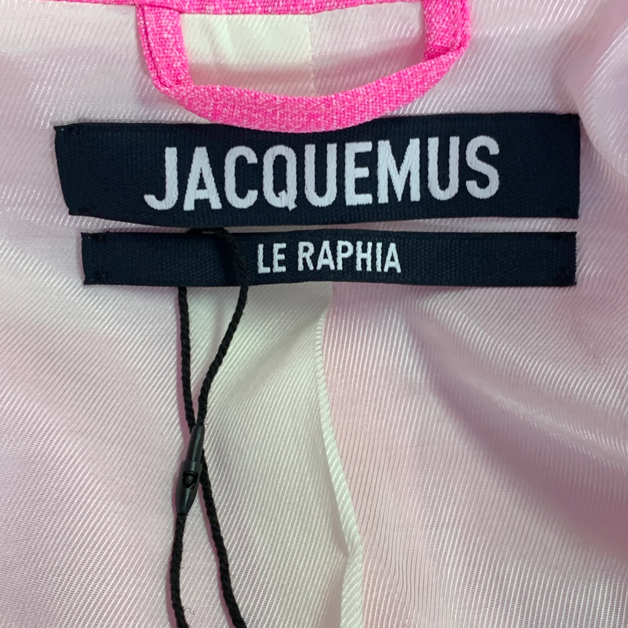 JACQUEMUS Size S Le Raphia Neon Pink White Viscose Blend Notch Lapel Jacket Blazer - Image 7