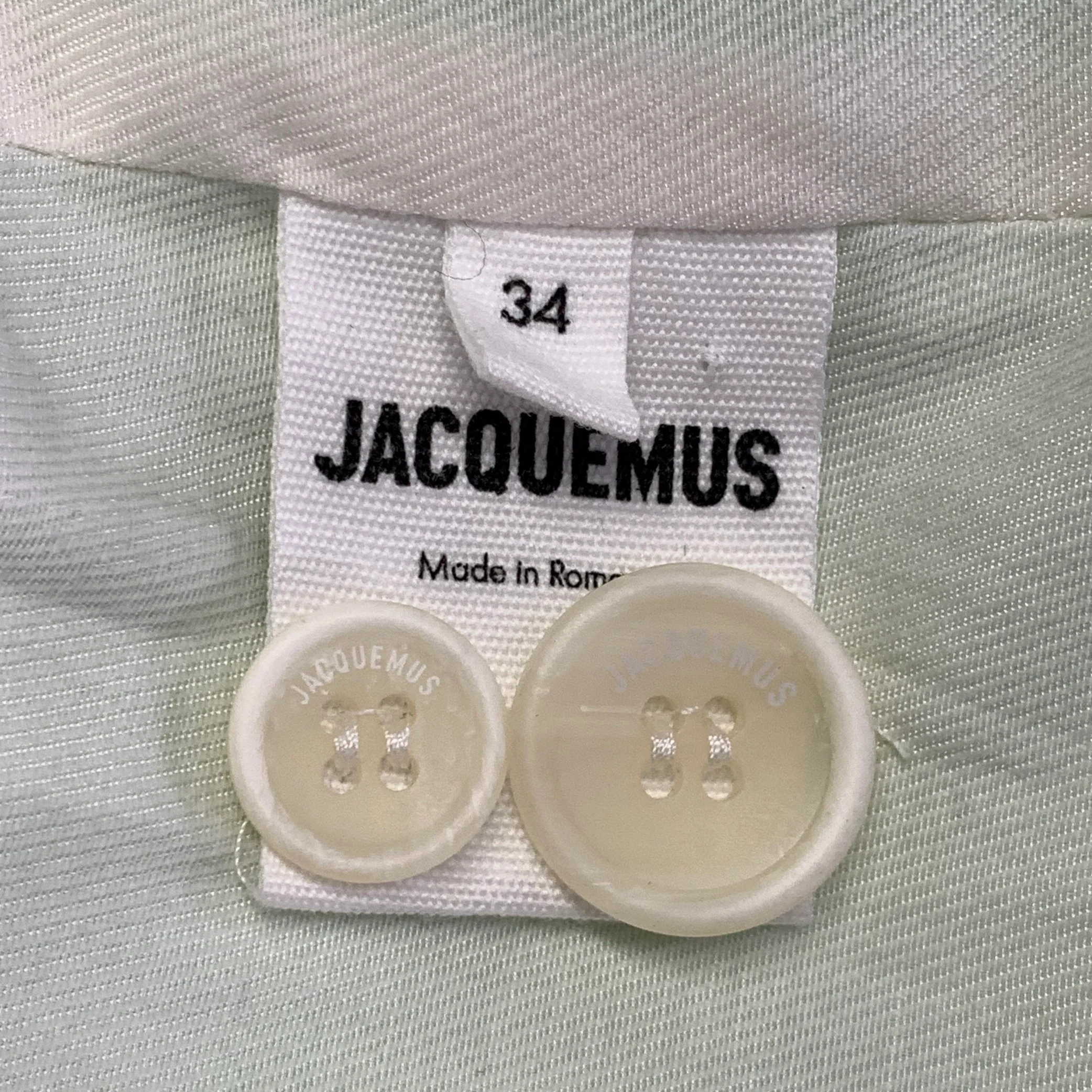 JACQUEMUS Size S Le Splash Neon Green White Viscose Silk Double Breasted Jacket Blazer - Image 12