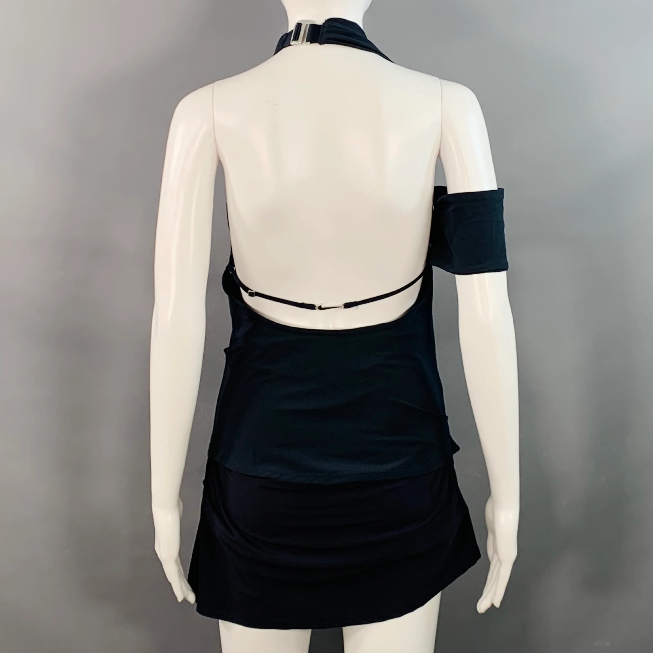 JACQUEMUS Size S Navy Polyester Blend Layered Halter Mini Dress - Image 4