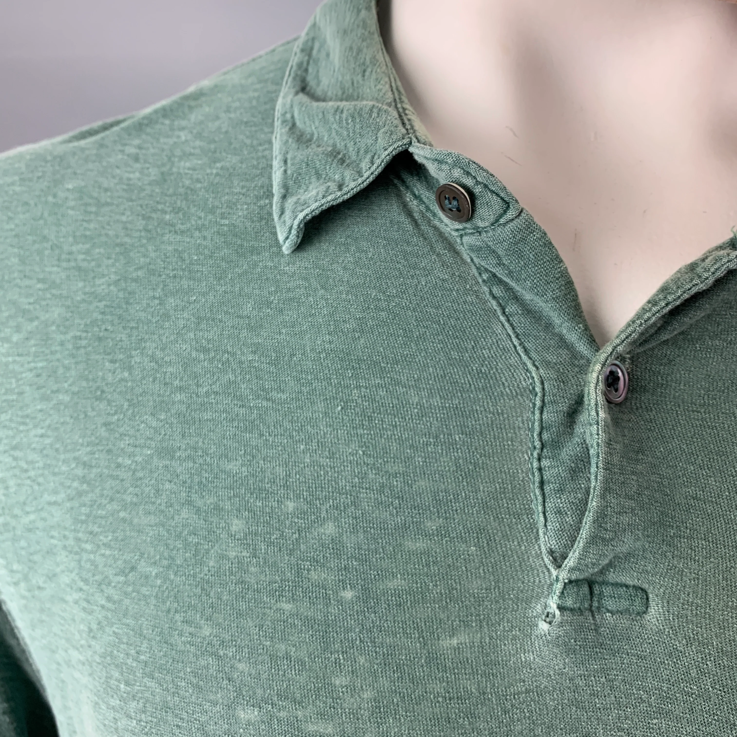 JAMES PERSE Size L Heather Green Cotton Buttoned Polo - Image 4