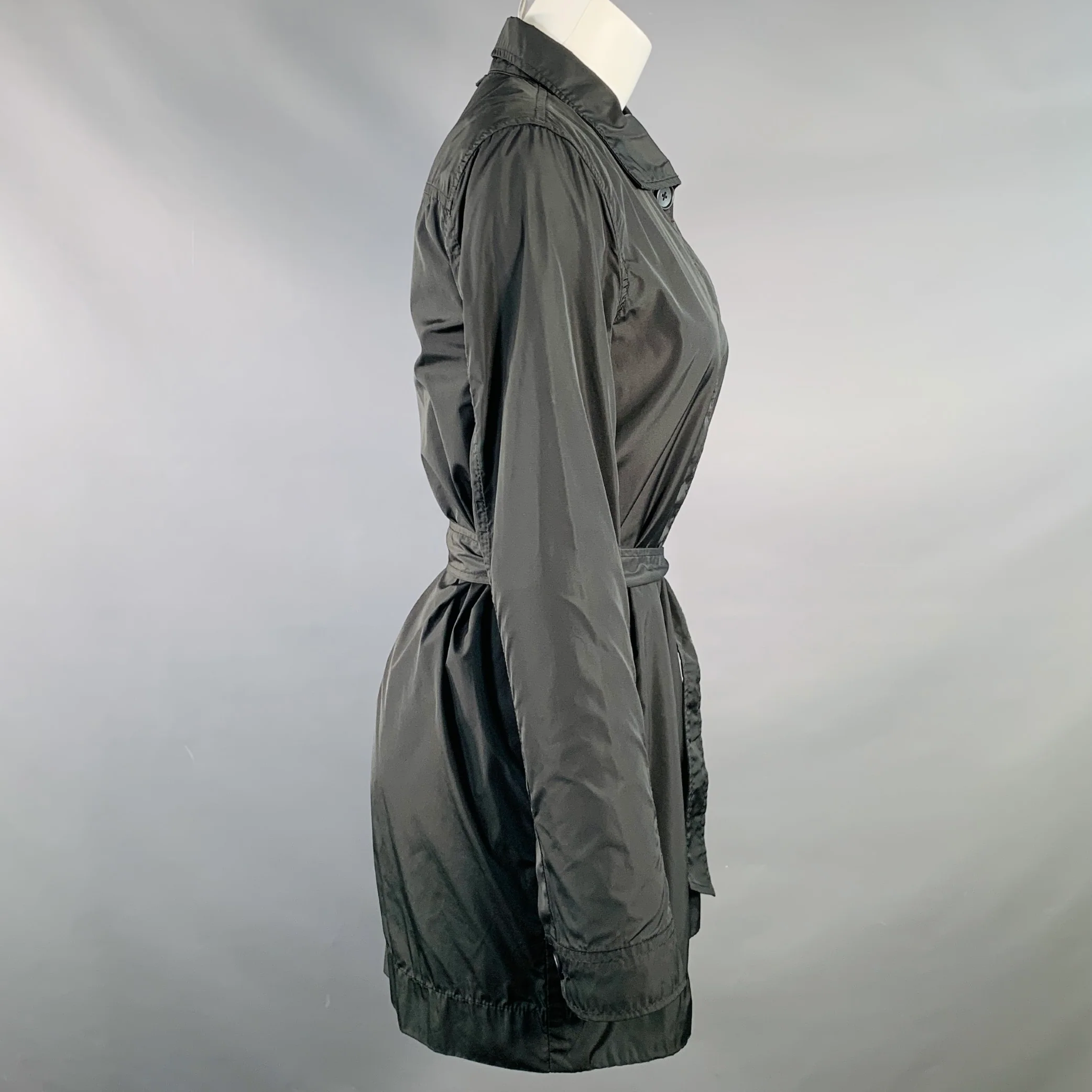 JAMES PERSE Size S Black Polyester Hidden Buttons Belted Jacket - Image 2