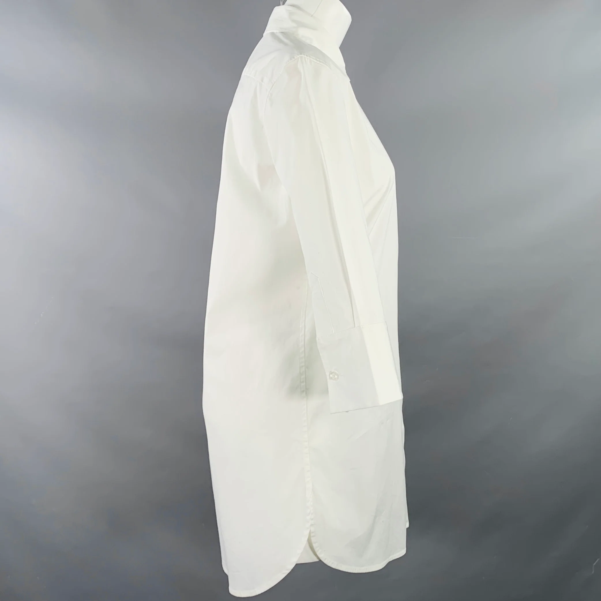 JARBO Size S White Cotton Blend Hidden Buttons 3/4 Sleeves Shirt Dress - Image 2