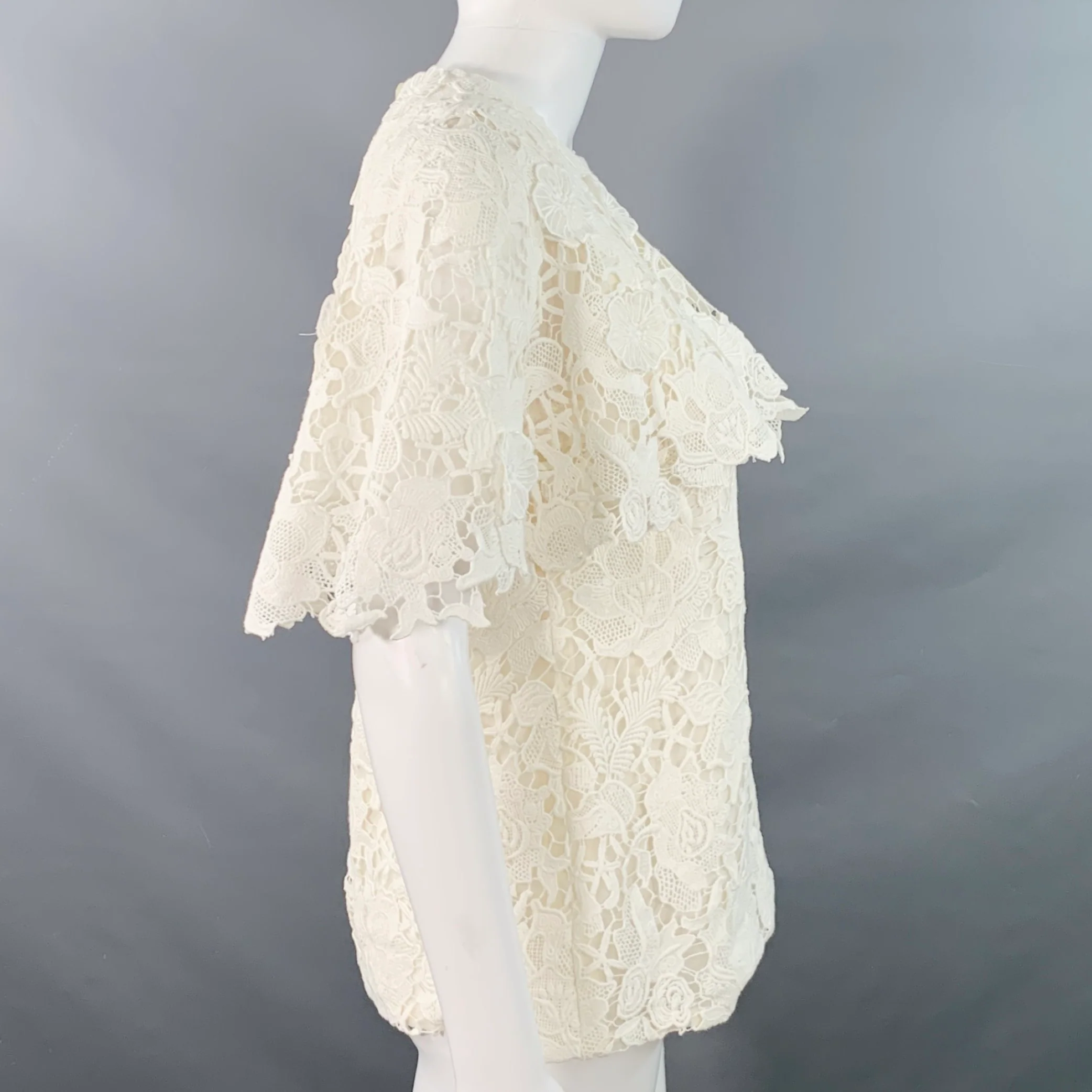 JASON WU COLLECTION Size 0 White Guipure Cotton Lace Overlay Blouse - Image 3