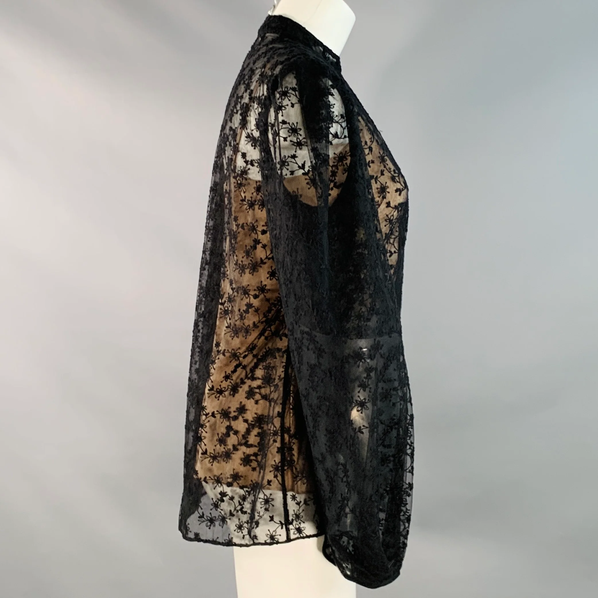 JASON WU COLLECTION Size 4 Black Polyamide Lace Collarless Peasant Blouse - Image 3