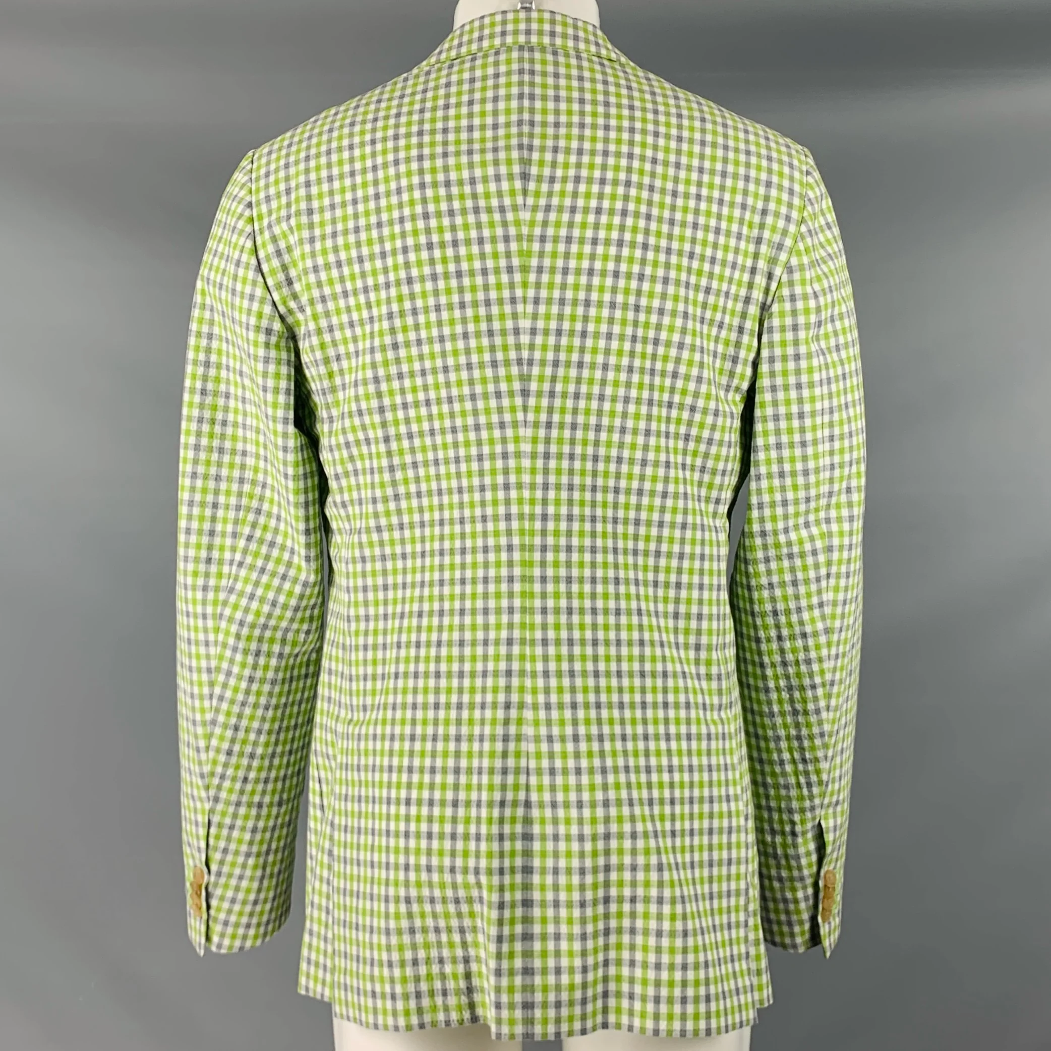 JAY KOS NY Size 40 White Green Grey Plaid Cotton Blend Sport Coat - Image 4