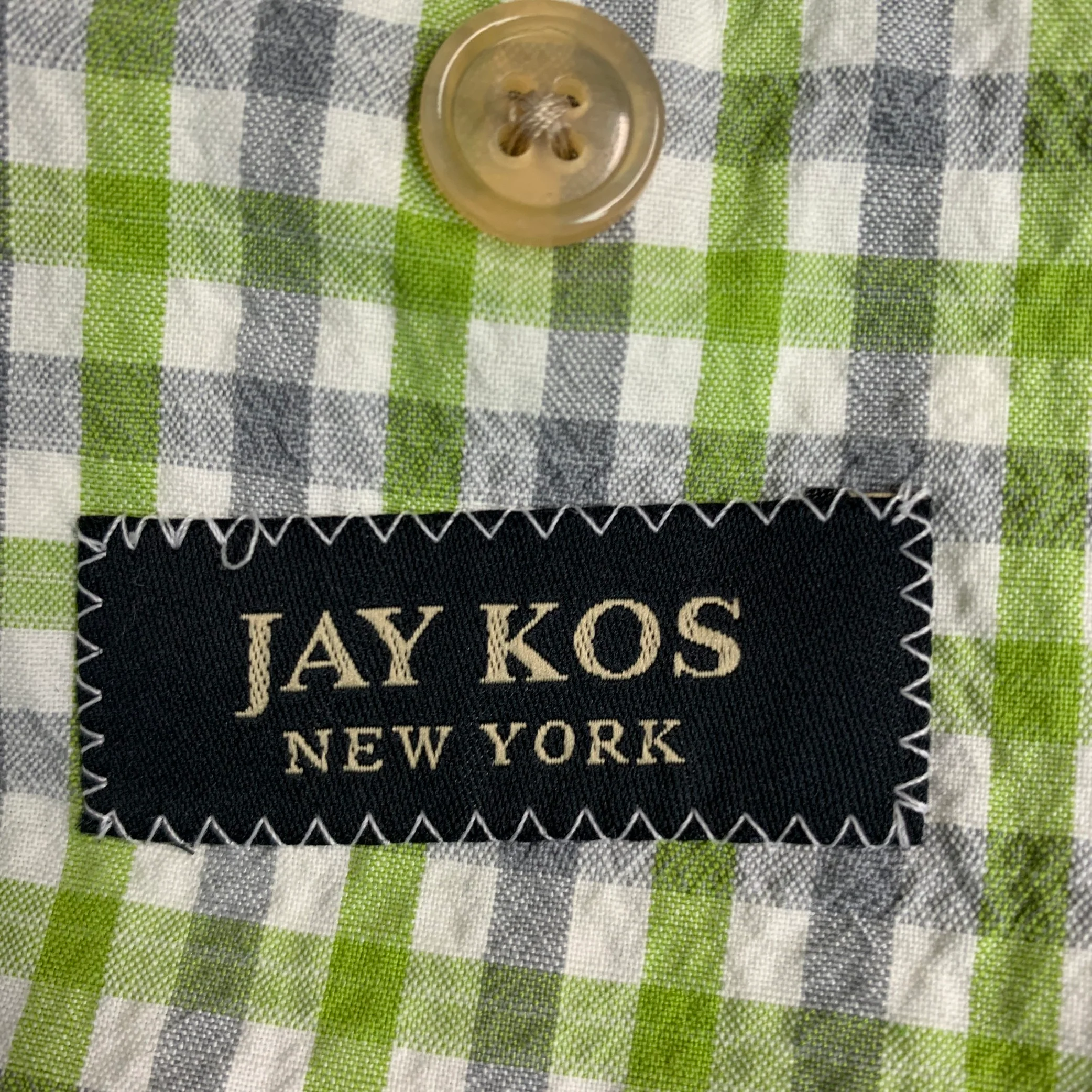 JAY KOS NY Size 40 White Green Grey Plaid Cotton Blend Sport Coat - Image 6