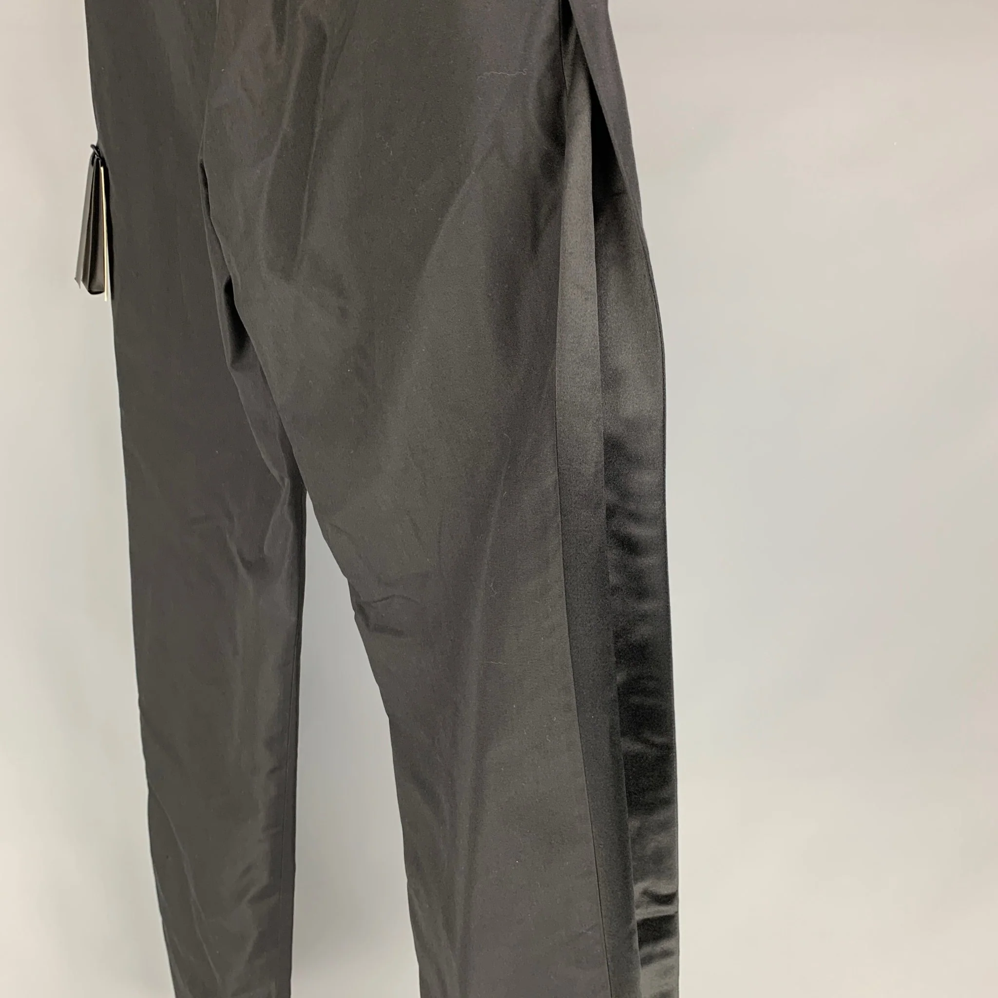 JEAN PAUL GAULTIER Size 34 Black Solid Silk Zip Up Dress Pants - Image 3