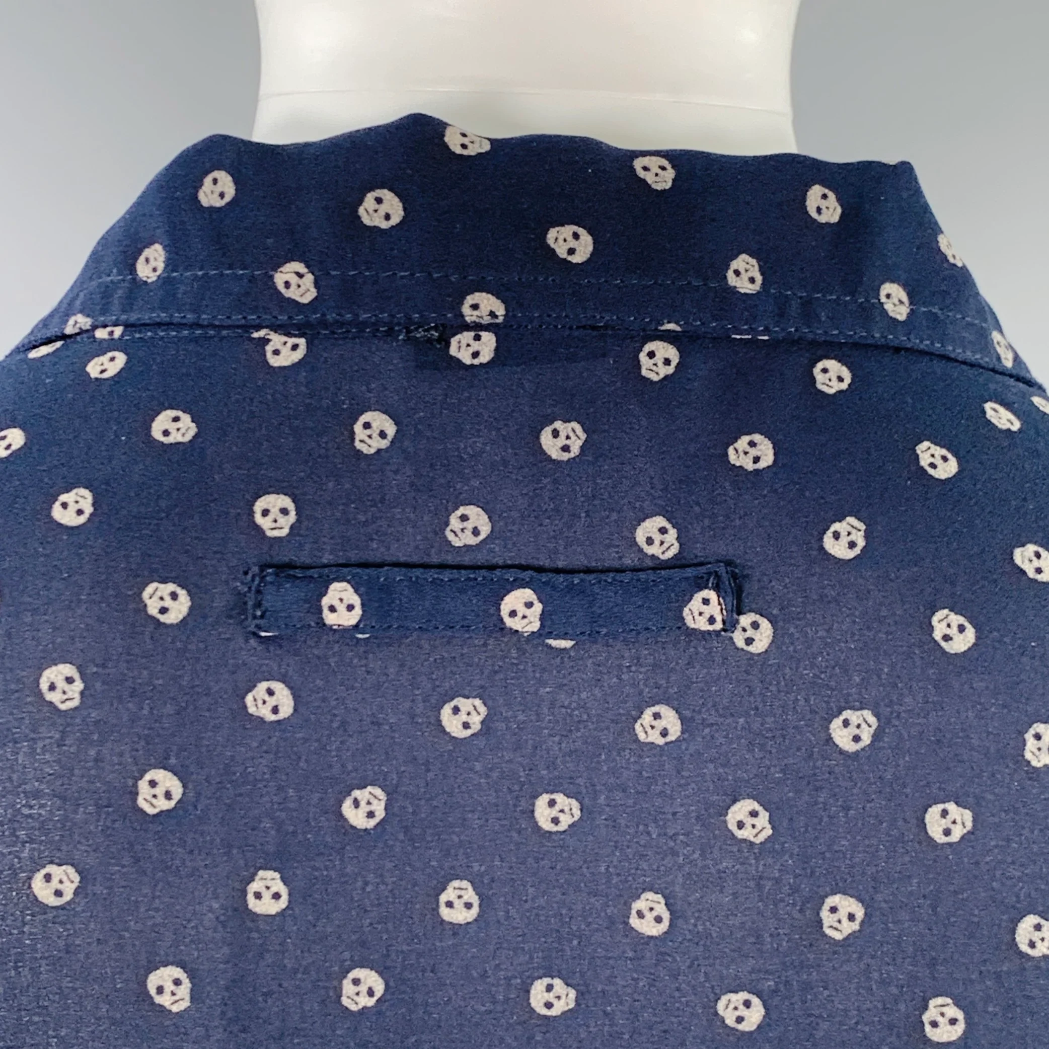 JEAN PAUL GAULTIER Size 6 Navy Grey Polyester Skulls Shirt Dress - Image 5