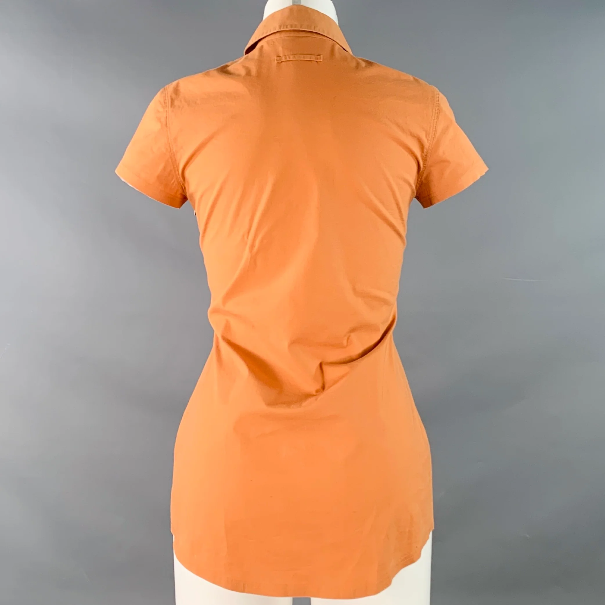 JEAN PAUL GAULTIER Size 8 Orange Cotton Blend Short Sleeve Casual Top - Image 3