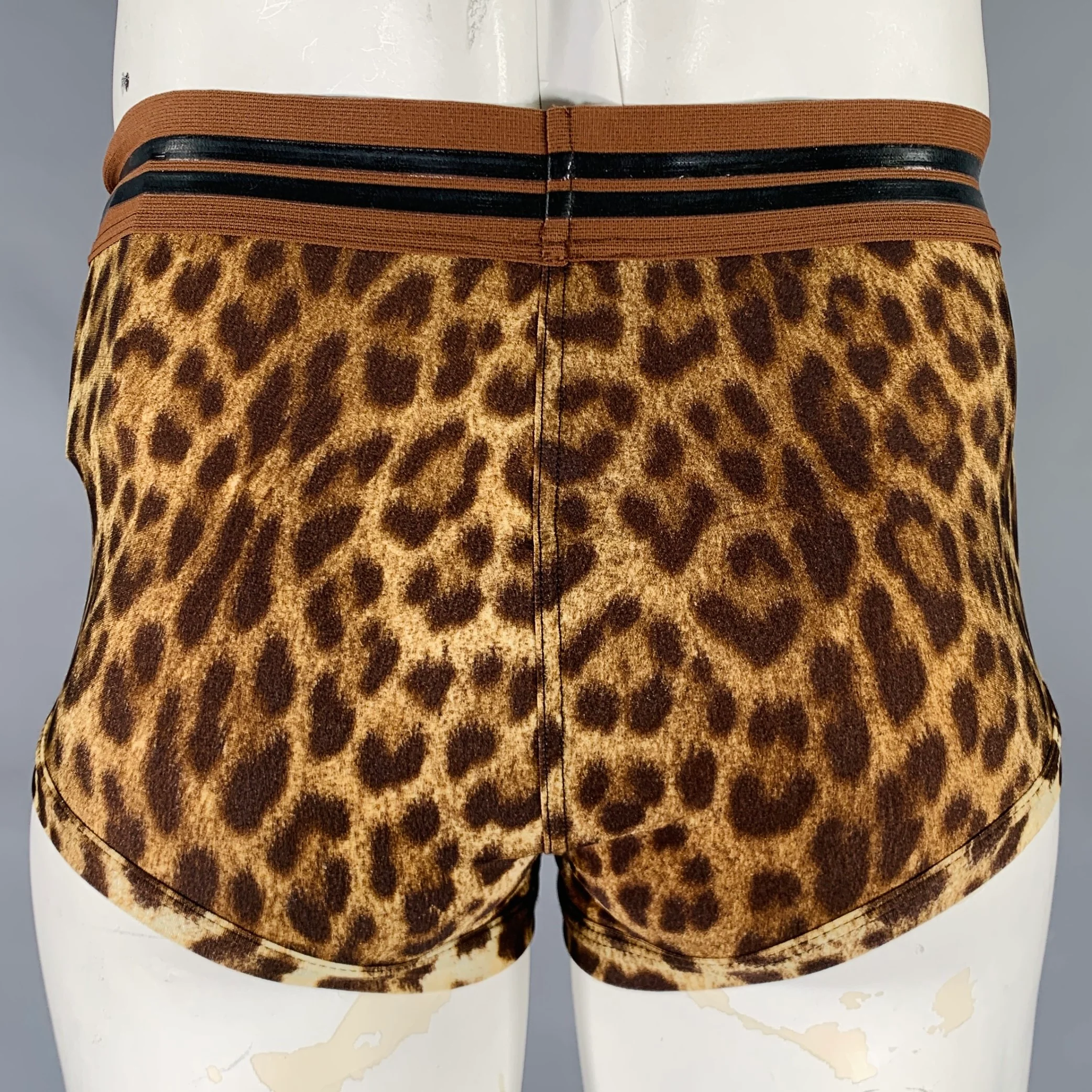 JEAN PAUL GAULTIER Size L Brown Tan Animal Print Speedo Swim Trunks - Image 3