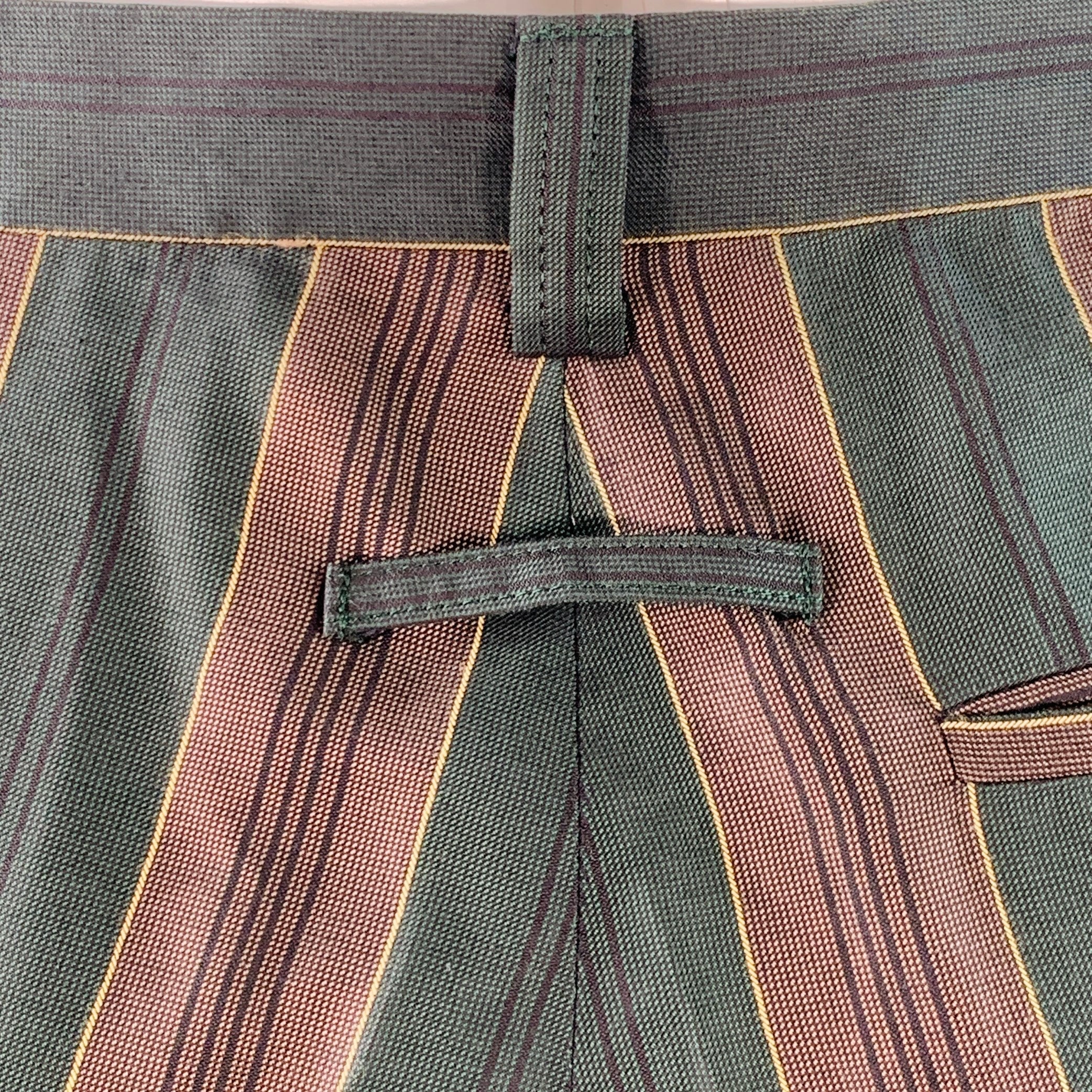 JEAN PAUL GAULTIER Size L Green Brown Stripe Sleeveless One Pocket Tie Suit - Image 7