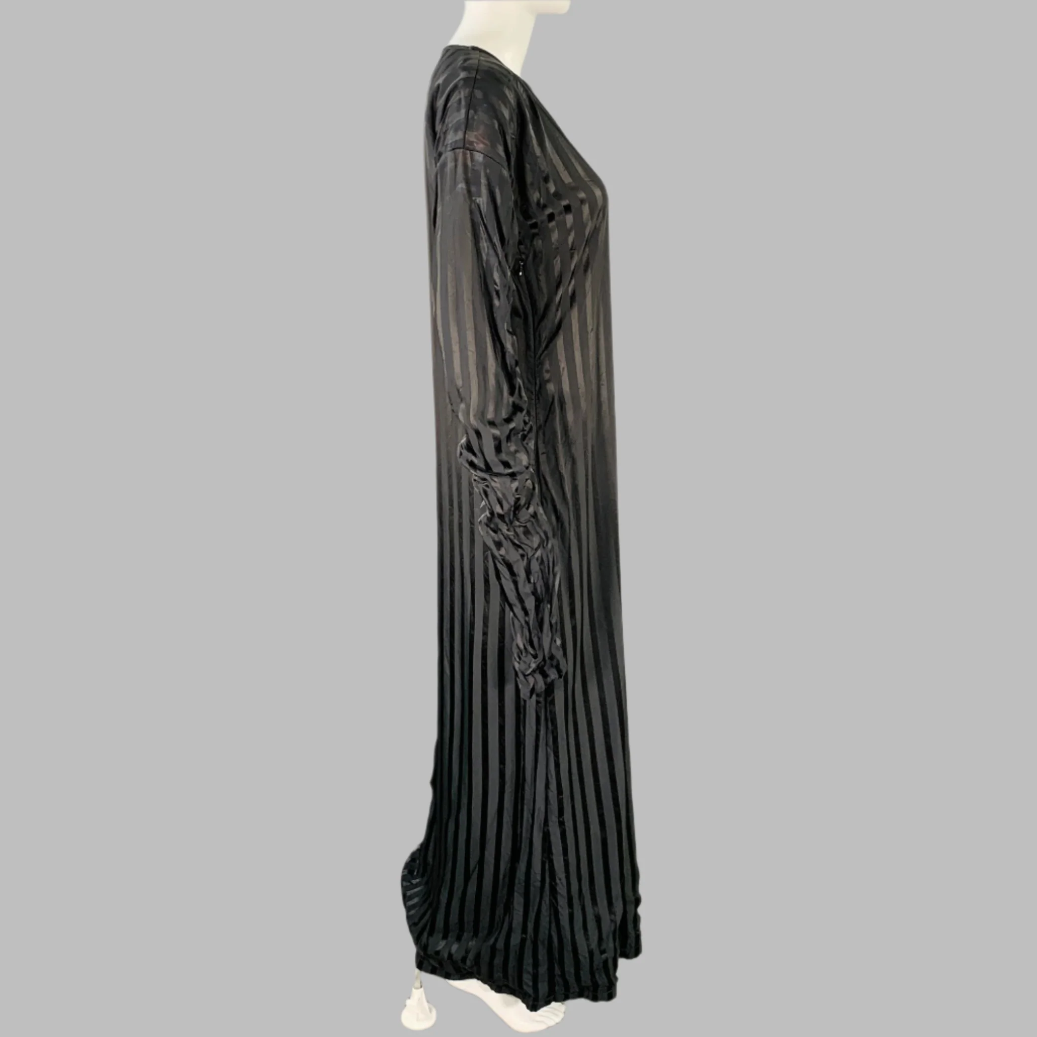 JEAN PAUL GAULTIER Size M Black Black Acetate Blend Stripe Long Sleeve Dress - Image 3