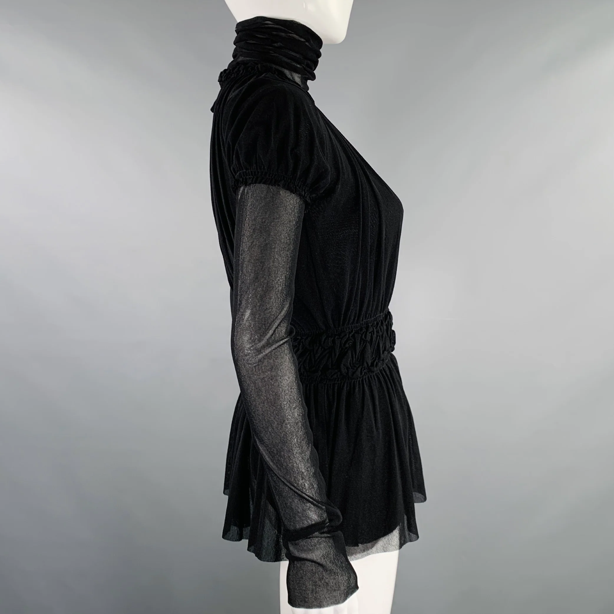 JEAN PAUL GAULTIER Size M Black Polyamide Ruffled Turtleneck Dress Top - Image 3