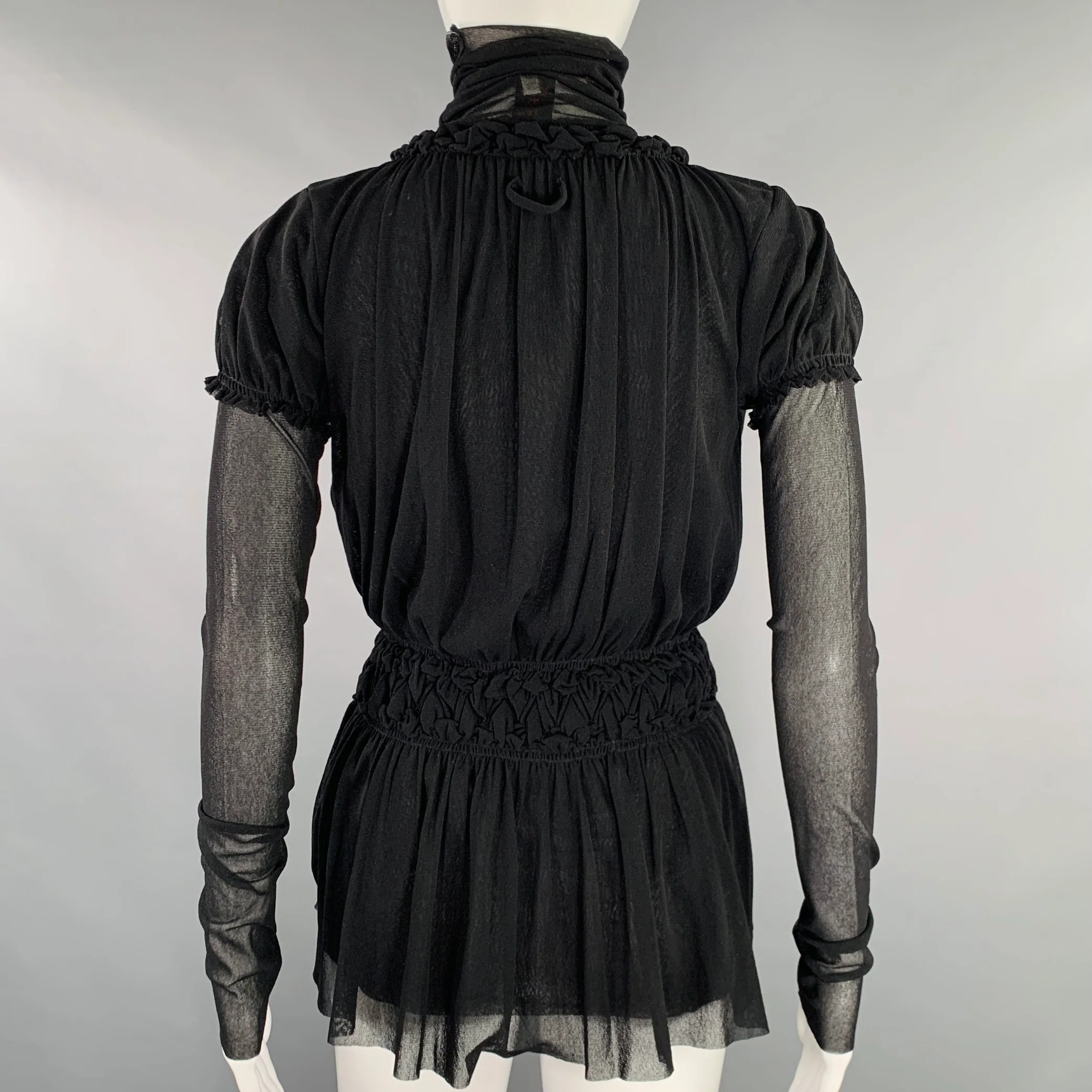 JEAN PAUL GAULTIER Size M Black Polyamide Ruffled Turtleneck Dress Top - Image 4