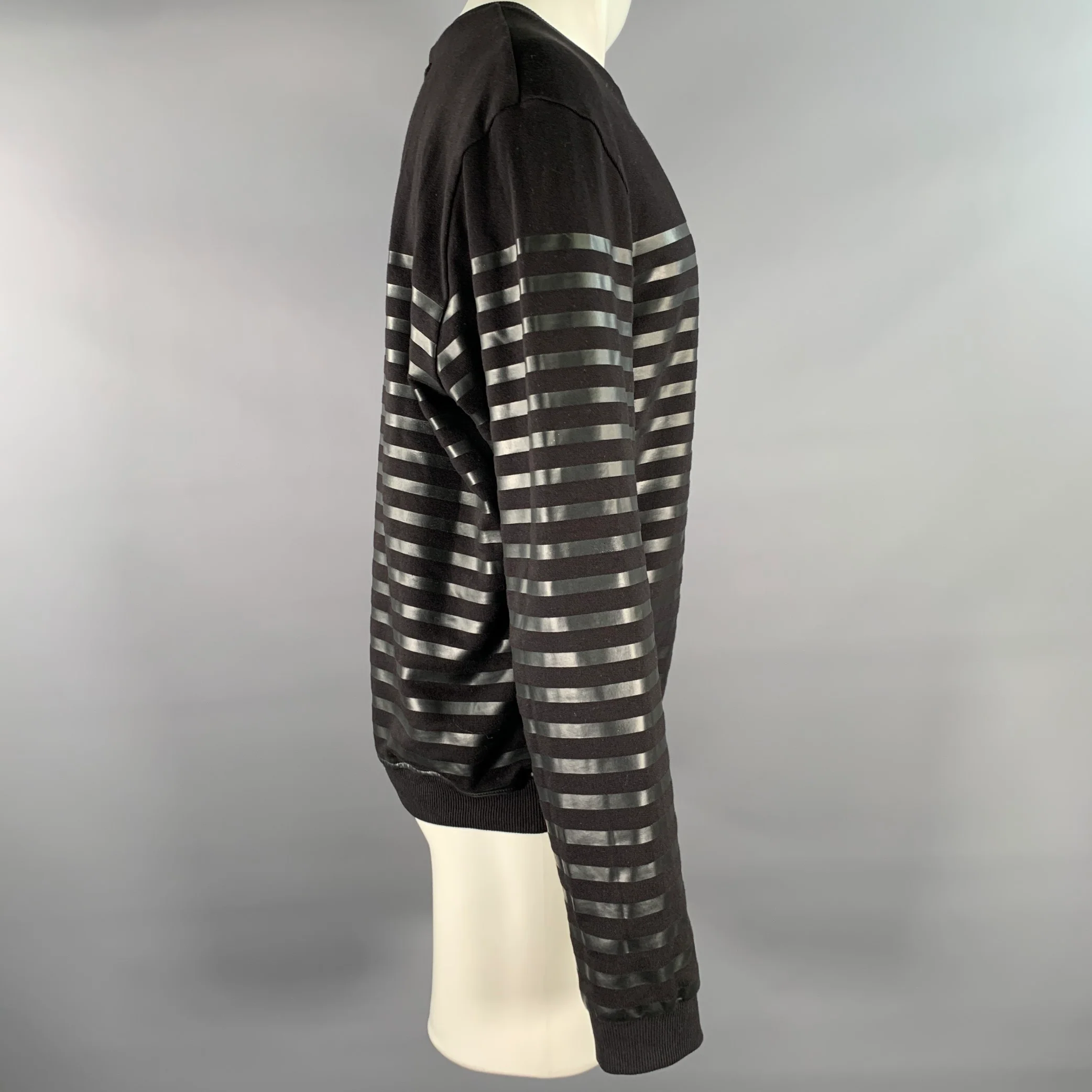 JEAN PAUL GAULTIER Size M Black Stripe Cotton Crew-Neck Pullover - Image 3