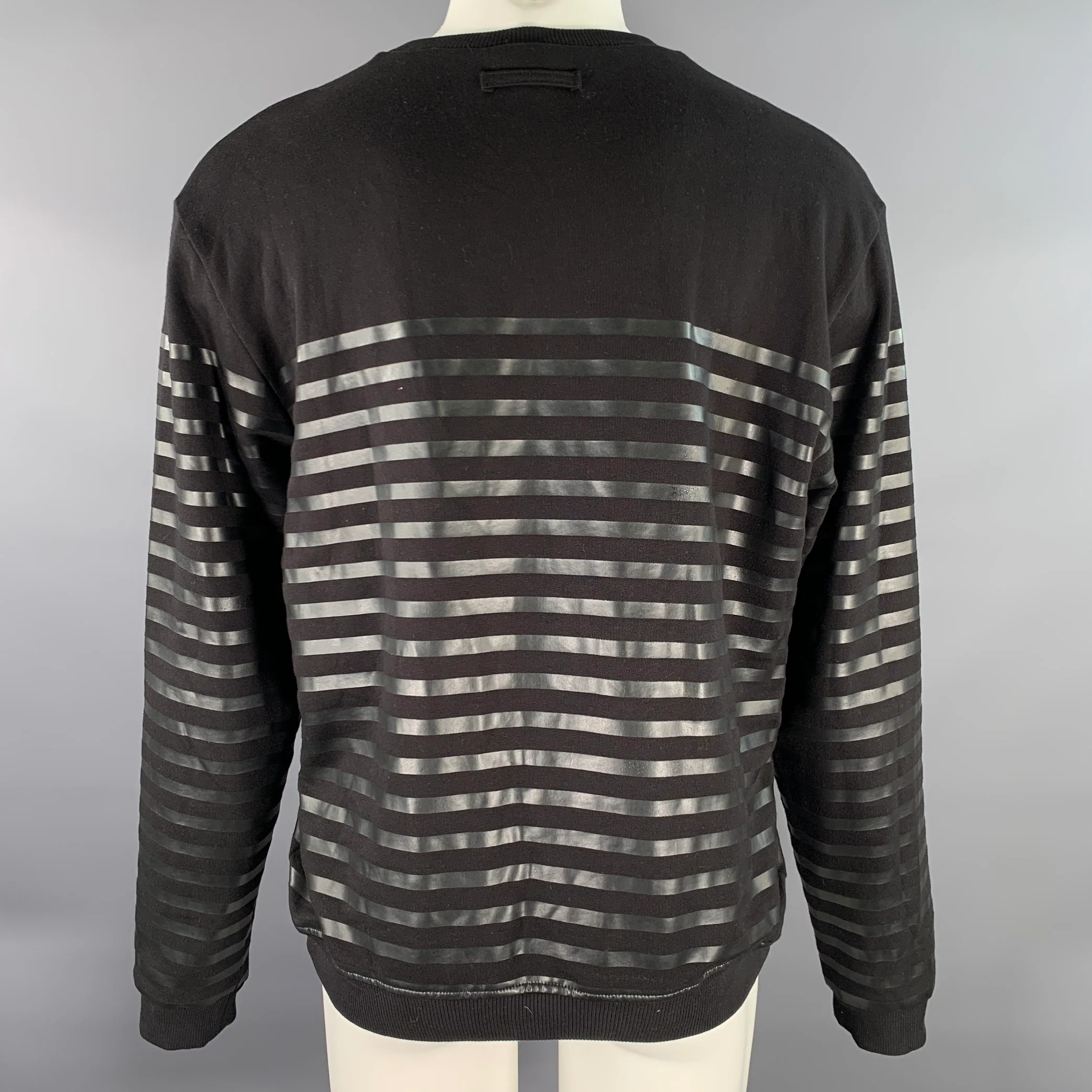 JEAN PAUL GAULTIER Size M Black Stripe Cotton Crew-Neck Pullover - Image 4