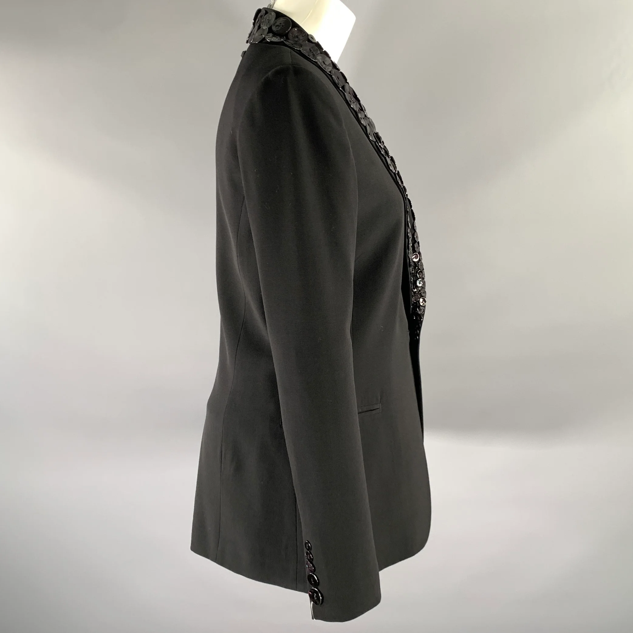JEAN PAUL GAULTIER Size M Black Virgin Wool Button Shawl Lapel Blazer - Image 3
