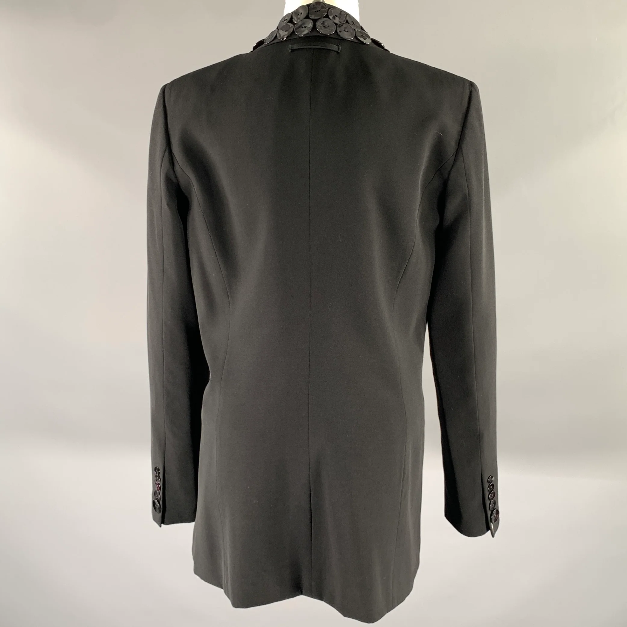 JEAN PAUL GAULTIER Size M Black Virgin Wool Button Shawl Lapel Blazer - Image 4