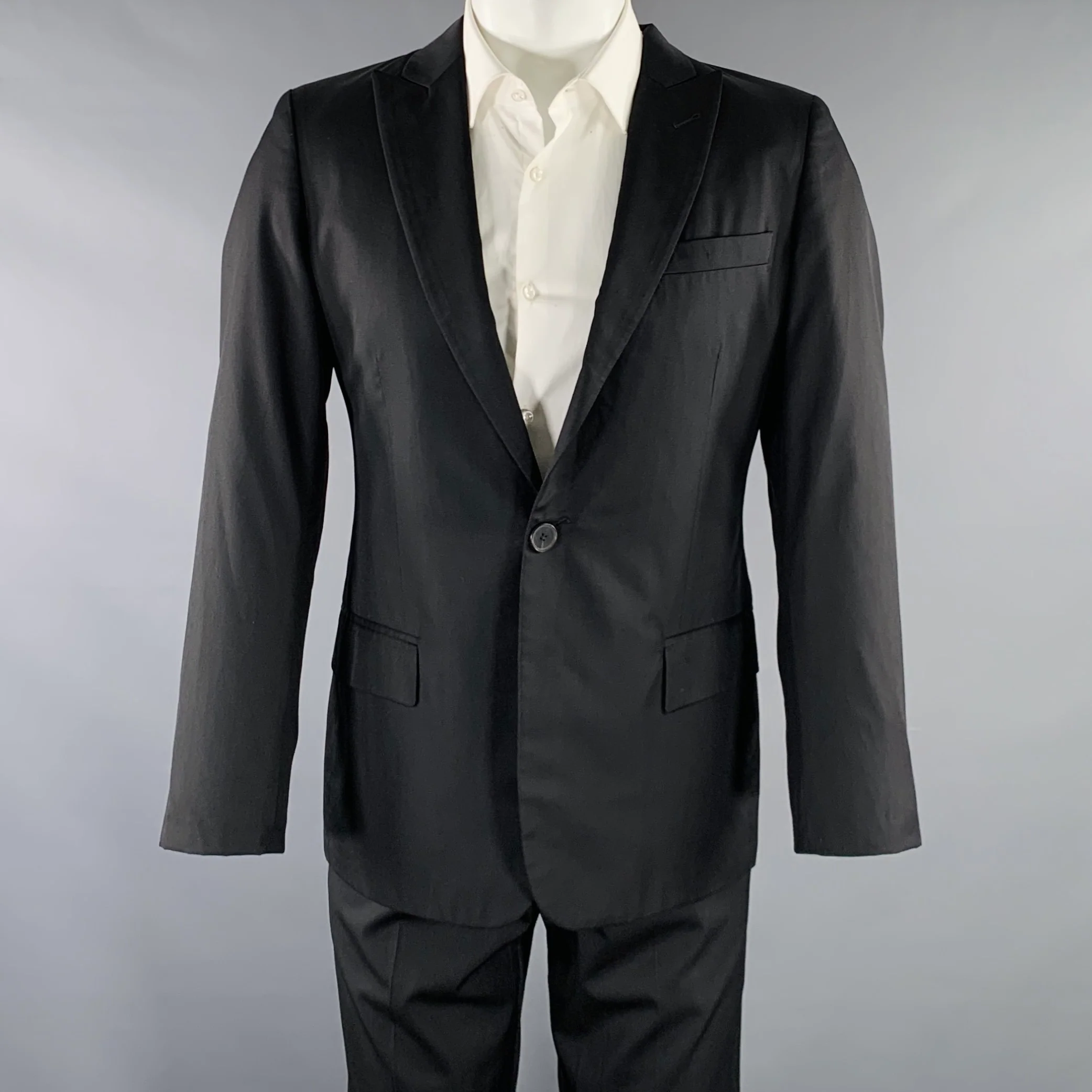 JEAN PAUL GAULTIER Size M Black Wool Silk Peak Lapel Suit