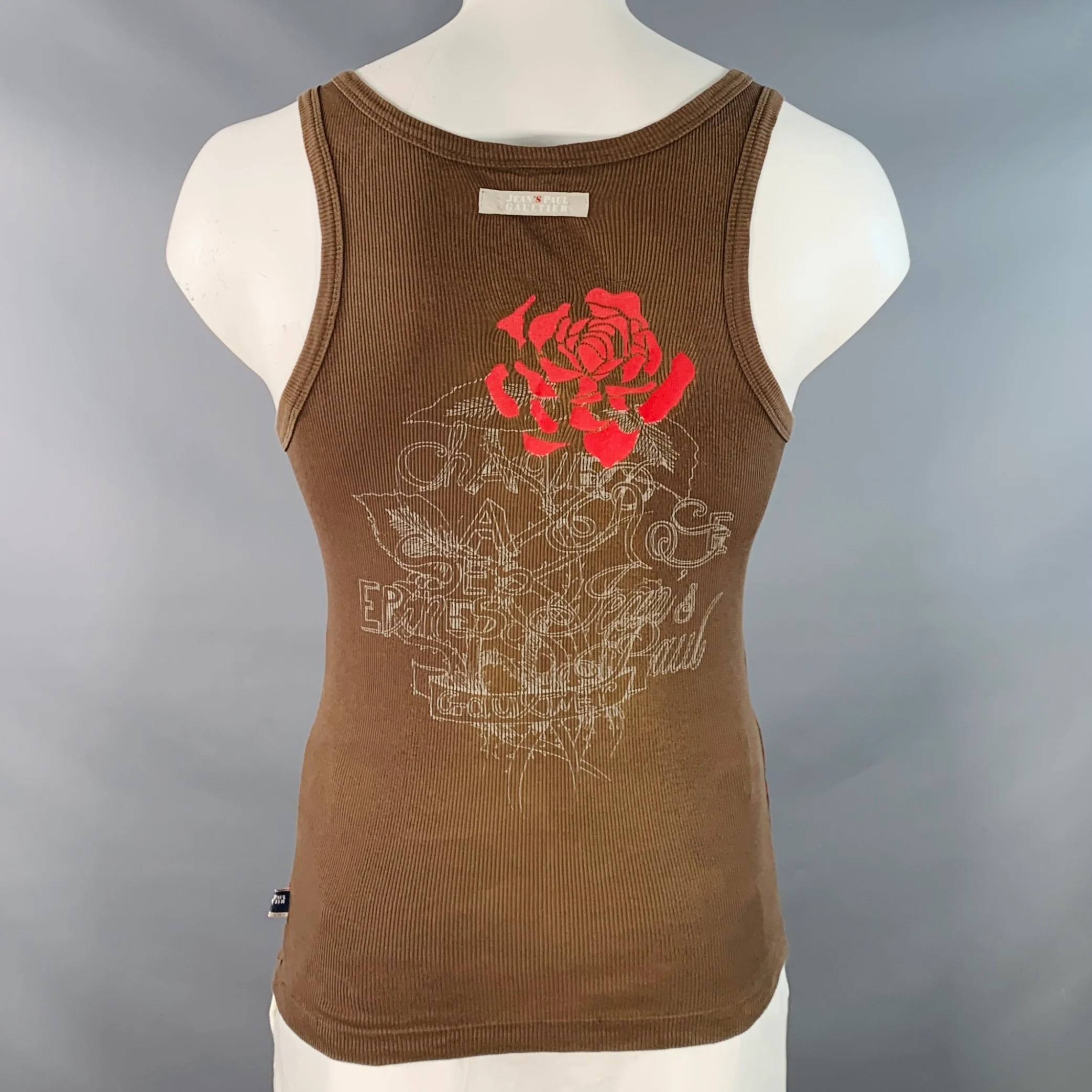 JEAN PAUL GAULTIER Size M Brown Red Stripe Cotton Buckle Tank Top (As Is) - Image 4