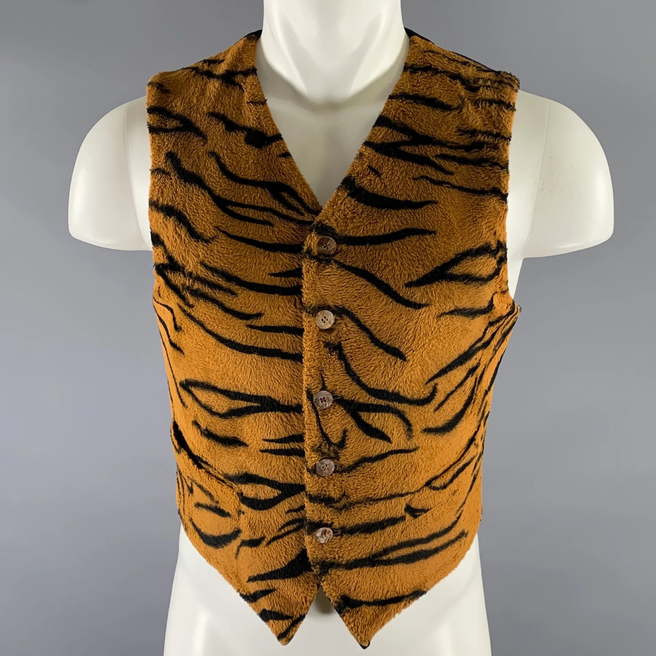 JEAN PAUL GAULTIER Size S Orange Black Tiger Polyester Blend Vest